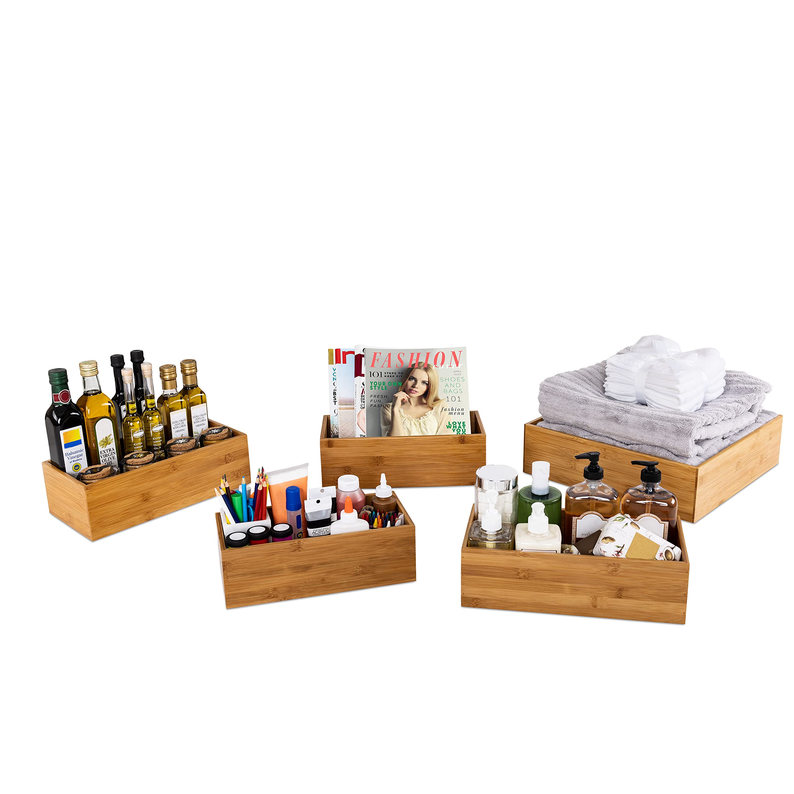 Seville Classics Bamboo Wood Storage Bins Organizer Boxes for Kitchen Counter, Pantry, Closet, Office Bedroom, Makeup, Bathroom,
