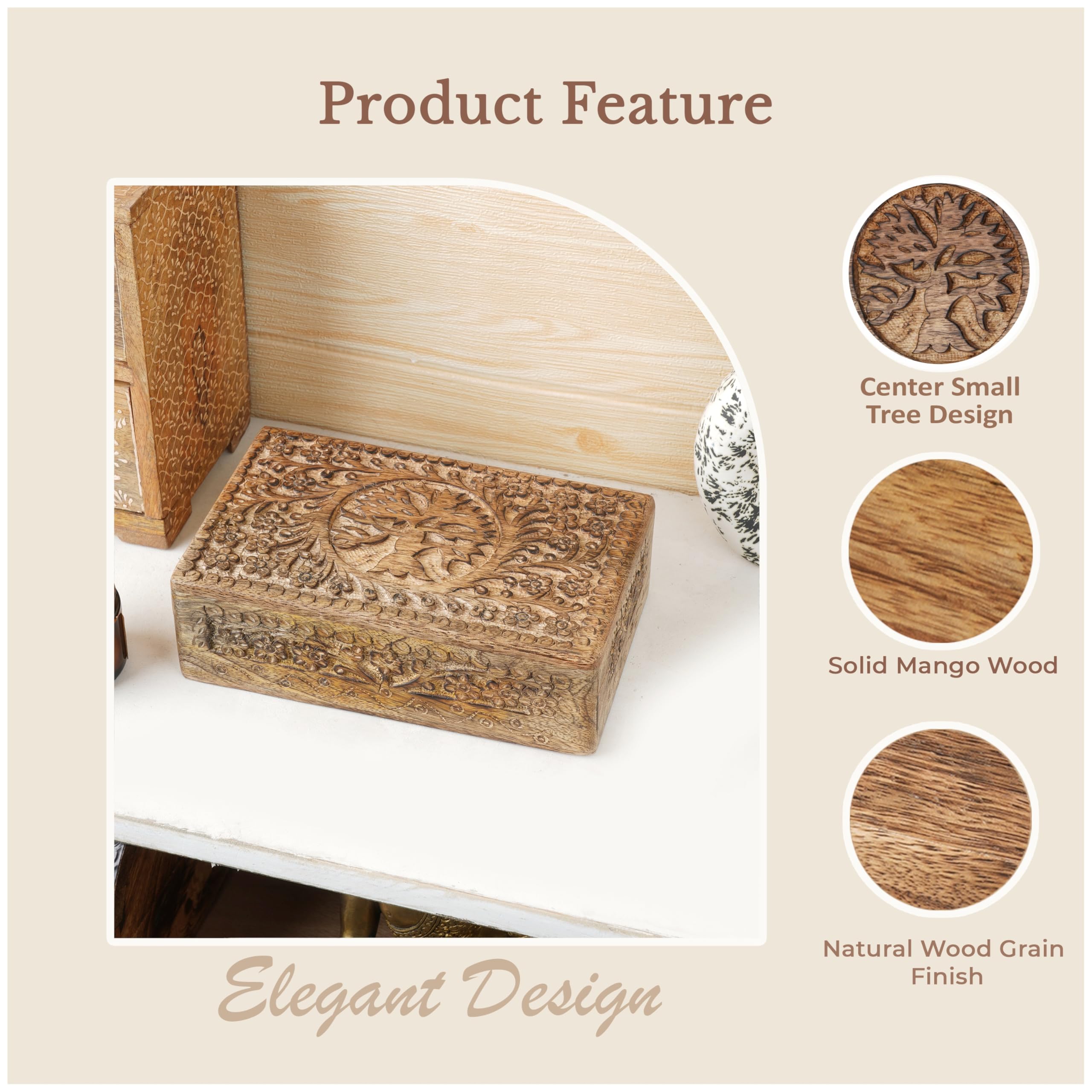 Ajuny Handmade Wooden Decorative Jewelry Storage Box French Rope Design Keepsake Trinket Holder, Treasure Chest Organizer Neckla