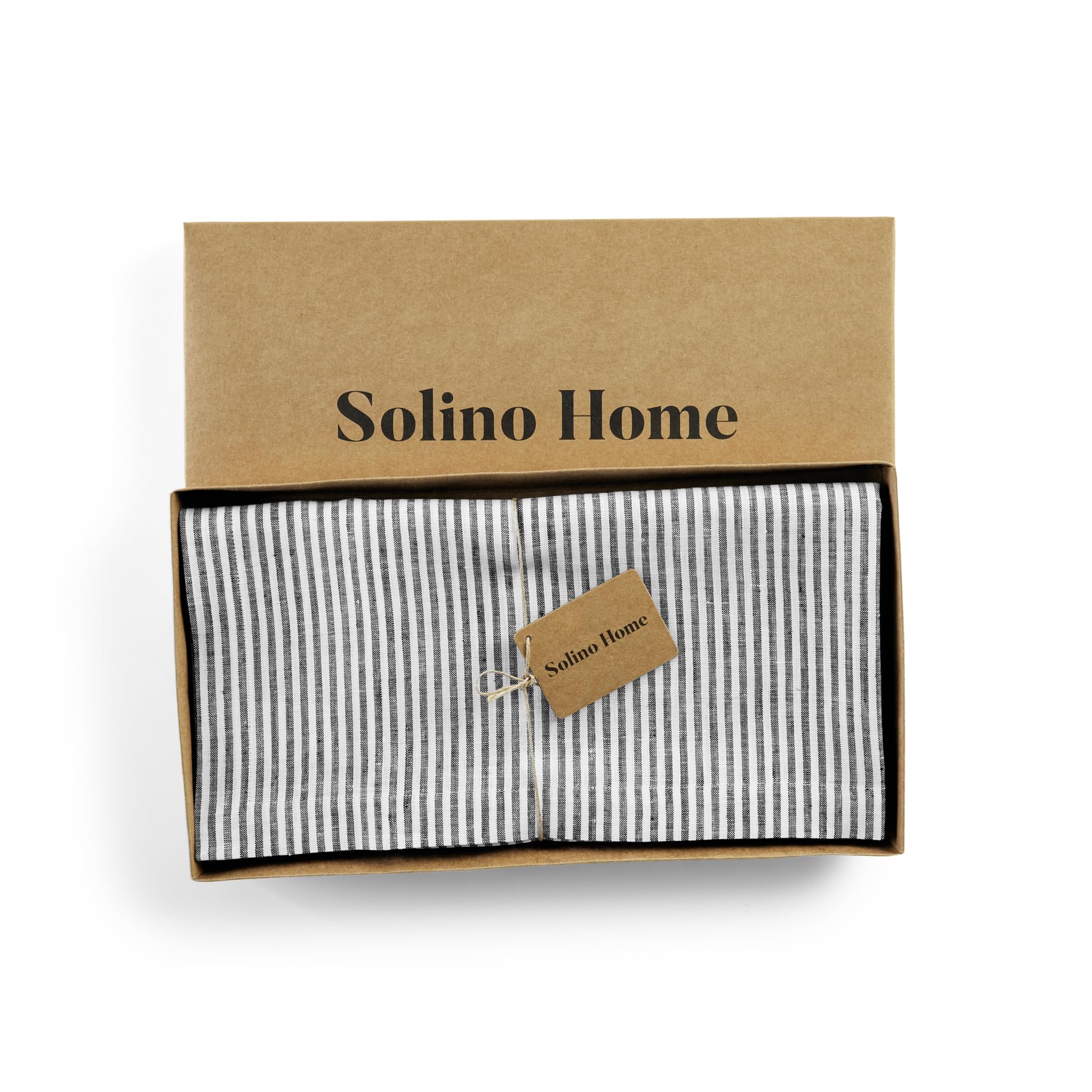 Solino Home Stripe Linen Tablecloth - 100% Pure Linen Black And White Table Throw 52 X 52 Inch For Spring, Easter - Handcrafted