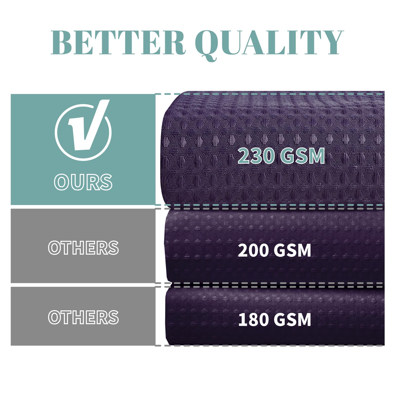 Eachope Purple No Hook Waffle Weave Shower Curtain With Snap-In Liner Replacement, 230Gsm Waterproof Fabric Hotel Shower Curtain