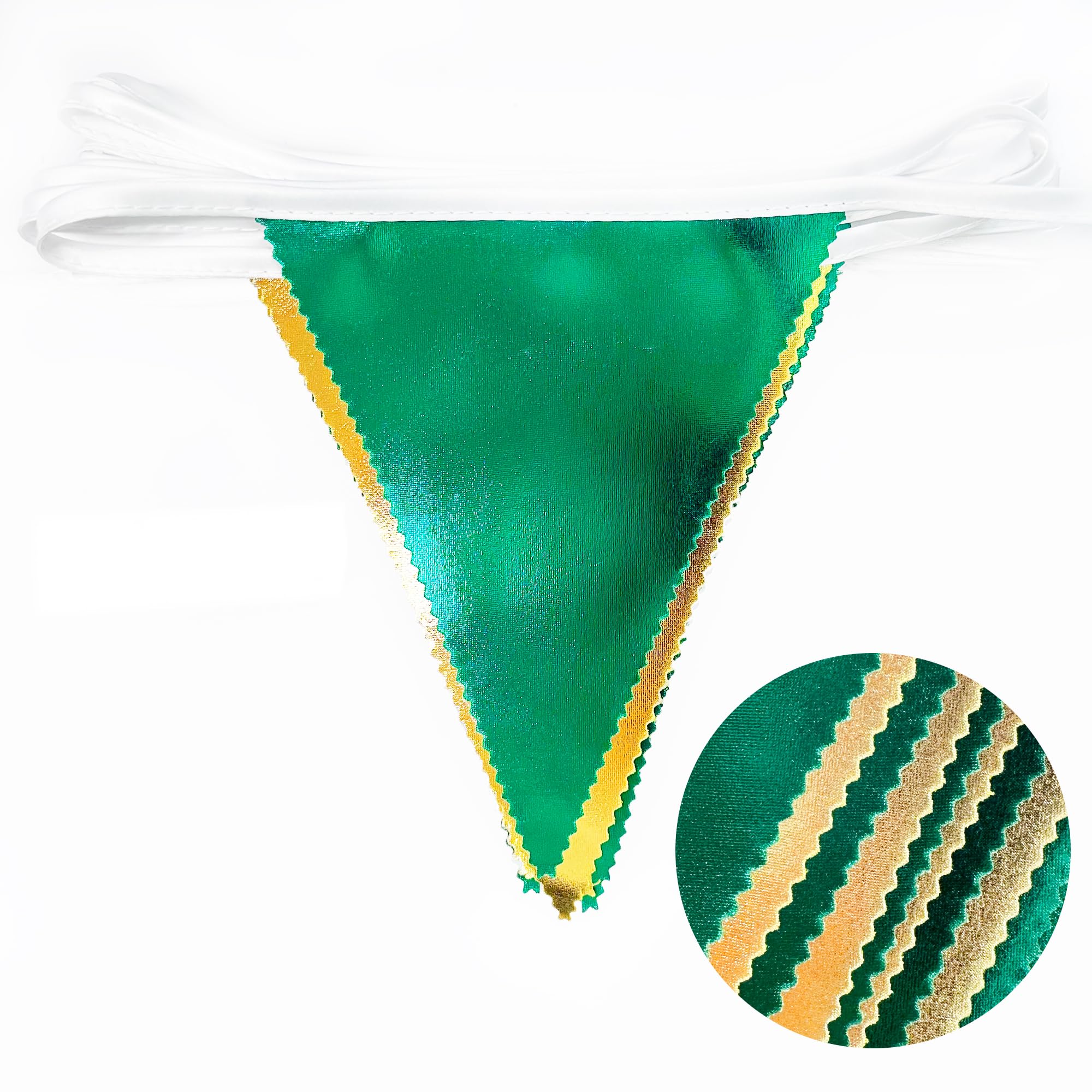 Green Gold Party Decorations Metallic Fabric Triangle Pennant Banner Flag Bunting Garland For Graduations Birthday Retirement We