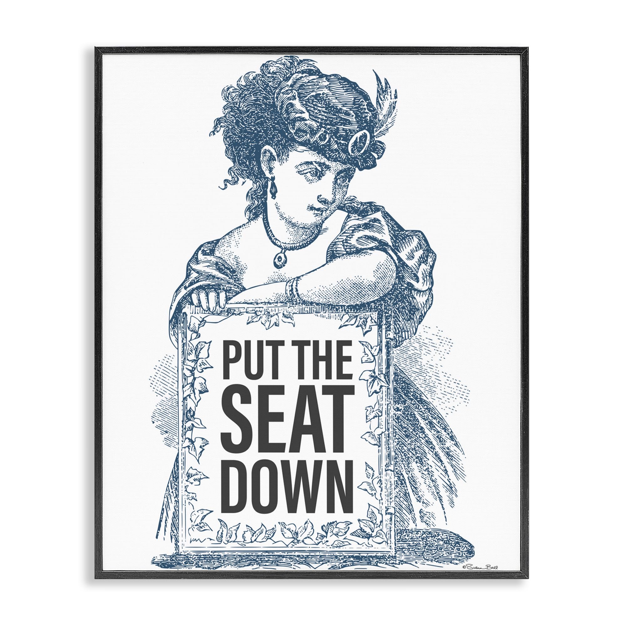 Stupell Industries Put The Seat Down Vintage White Framed Giclee Art, Design By Susan Ball, 14 X 11