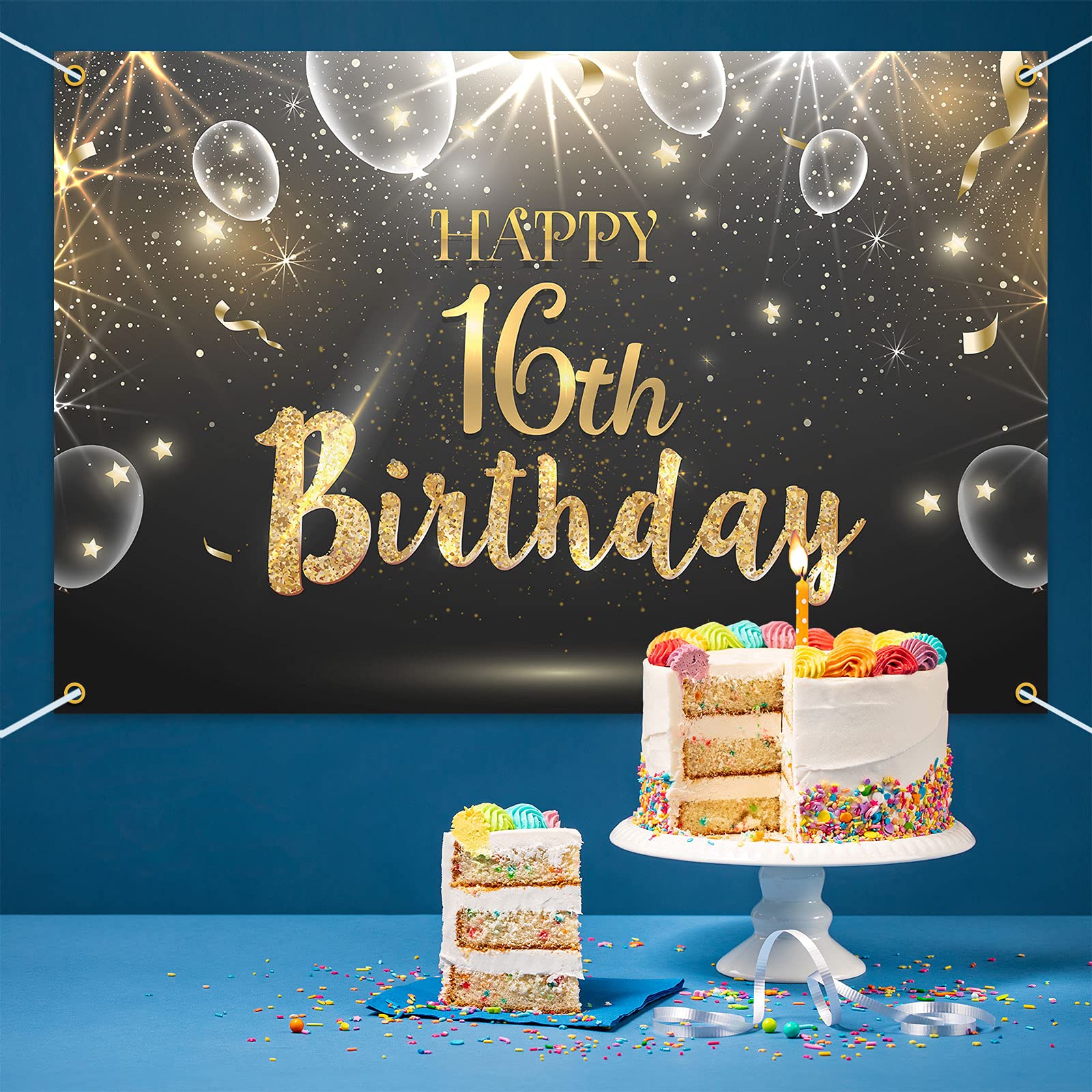 Hamigar 6X4Ft Happy 16Th Birthday Giltter Shinning Banner Backdrop - 16 Years Old Birthday Decorations Party Supplies For Girls