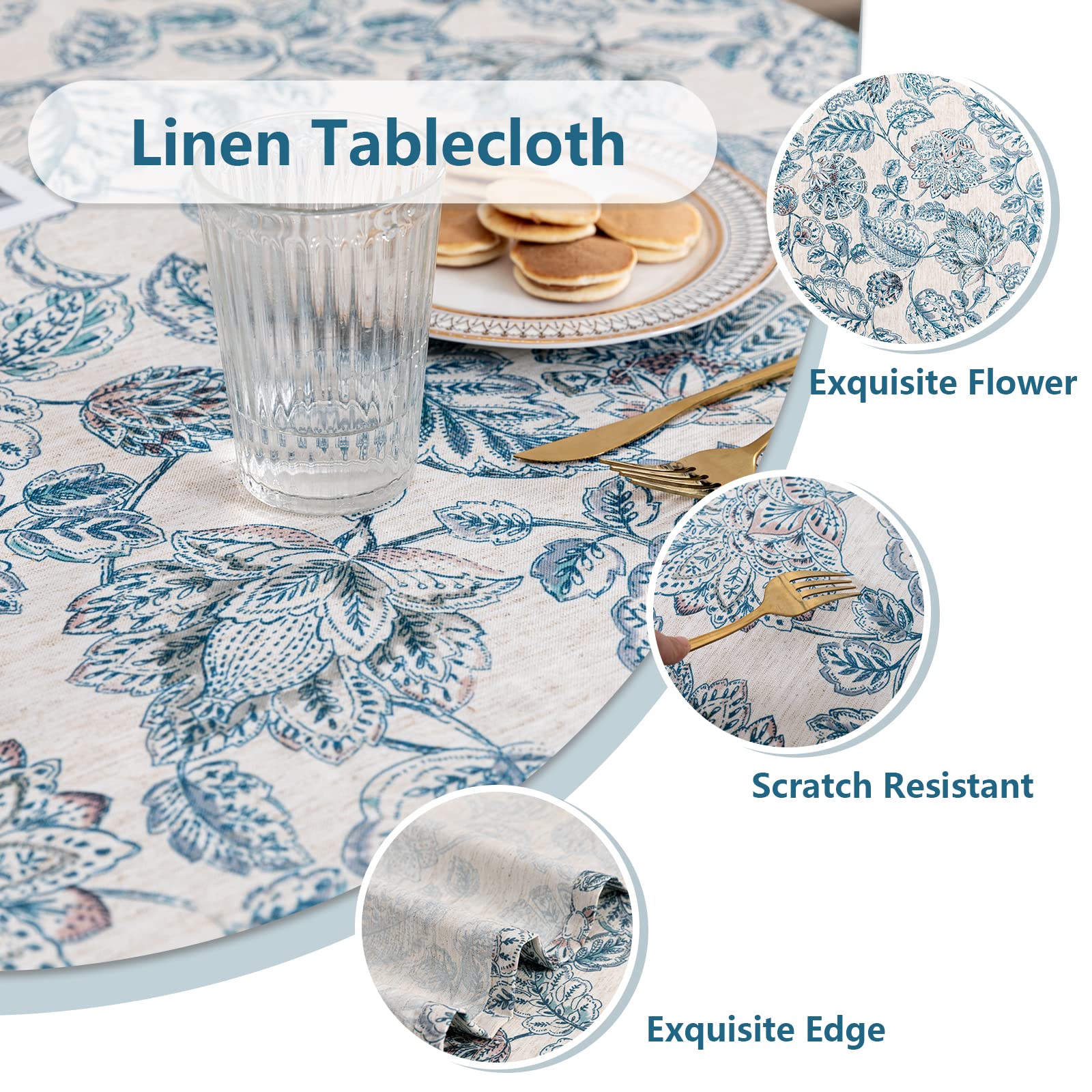 Mysky Home Waterproof Tablecloth Rectangle 60X84 Inch Rustic Burlap Tablecloth Spring Floral Linen Table Cover Farmhouse Decorat