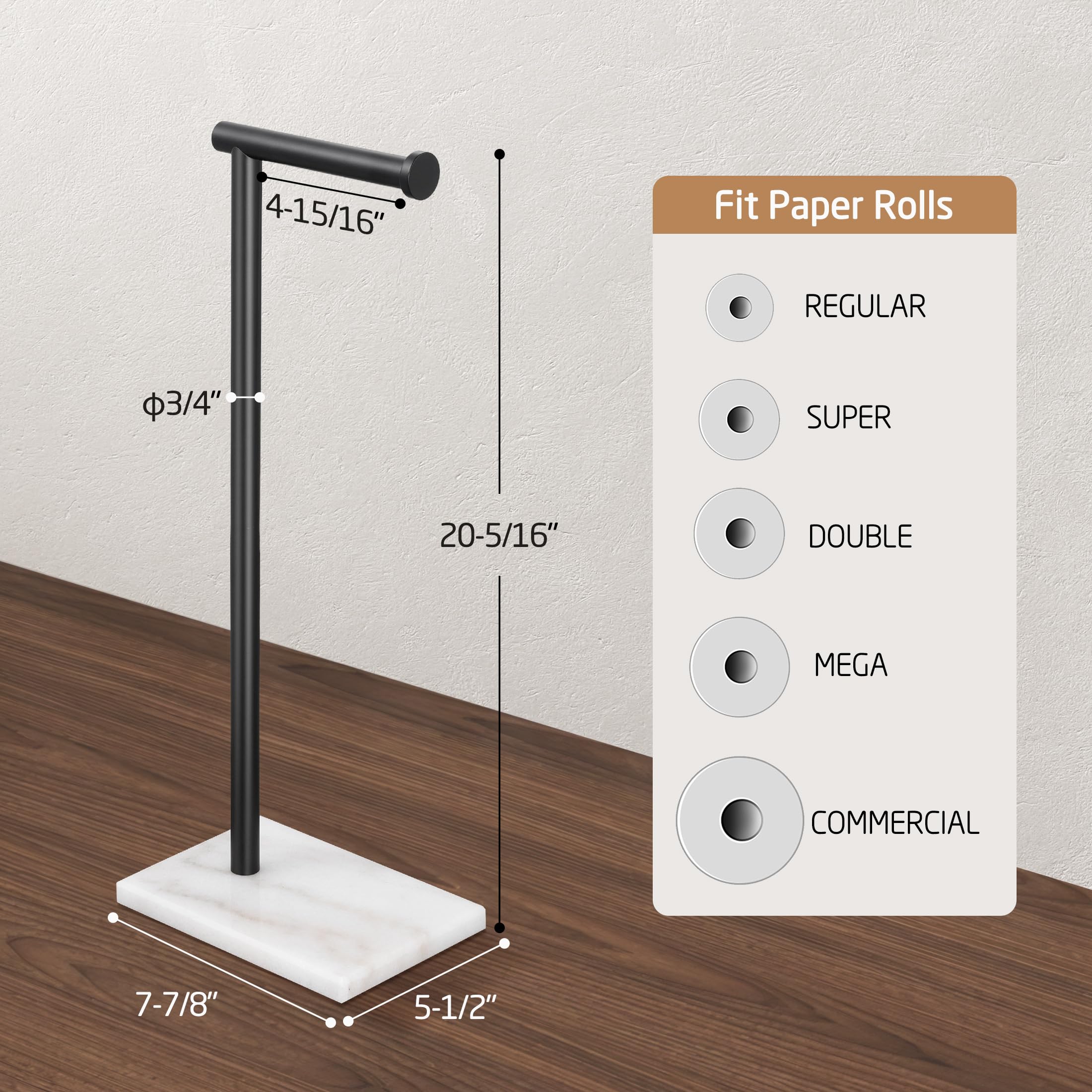 Kes Black Toilet Paper Holder Stand Bathroom Tissue Roll Holder With Marble Base Freestanding Sus304 Stainless Steel Matte Black