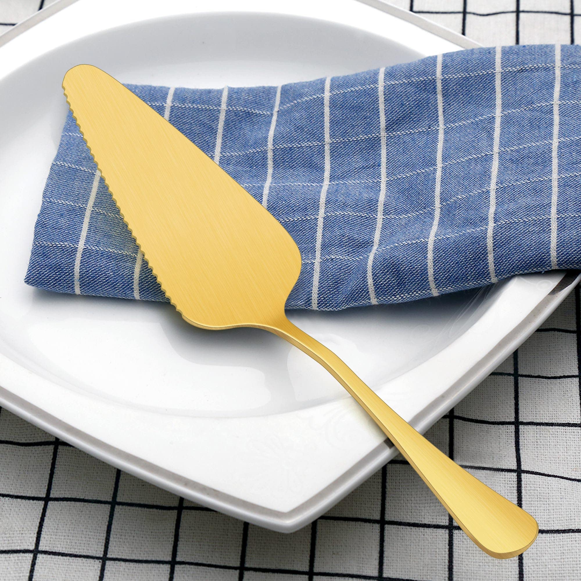 Lianyu 5-Piece Matte Gold Serving Utensils Set, Stainless Steel Serving Set Include Serving Spoon Fork, Flatware Serving Pieces
