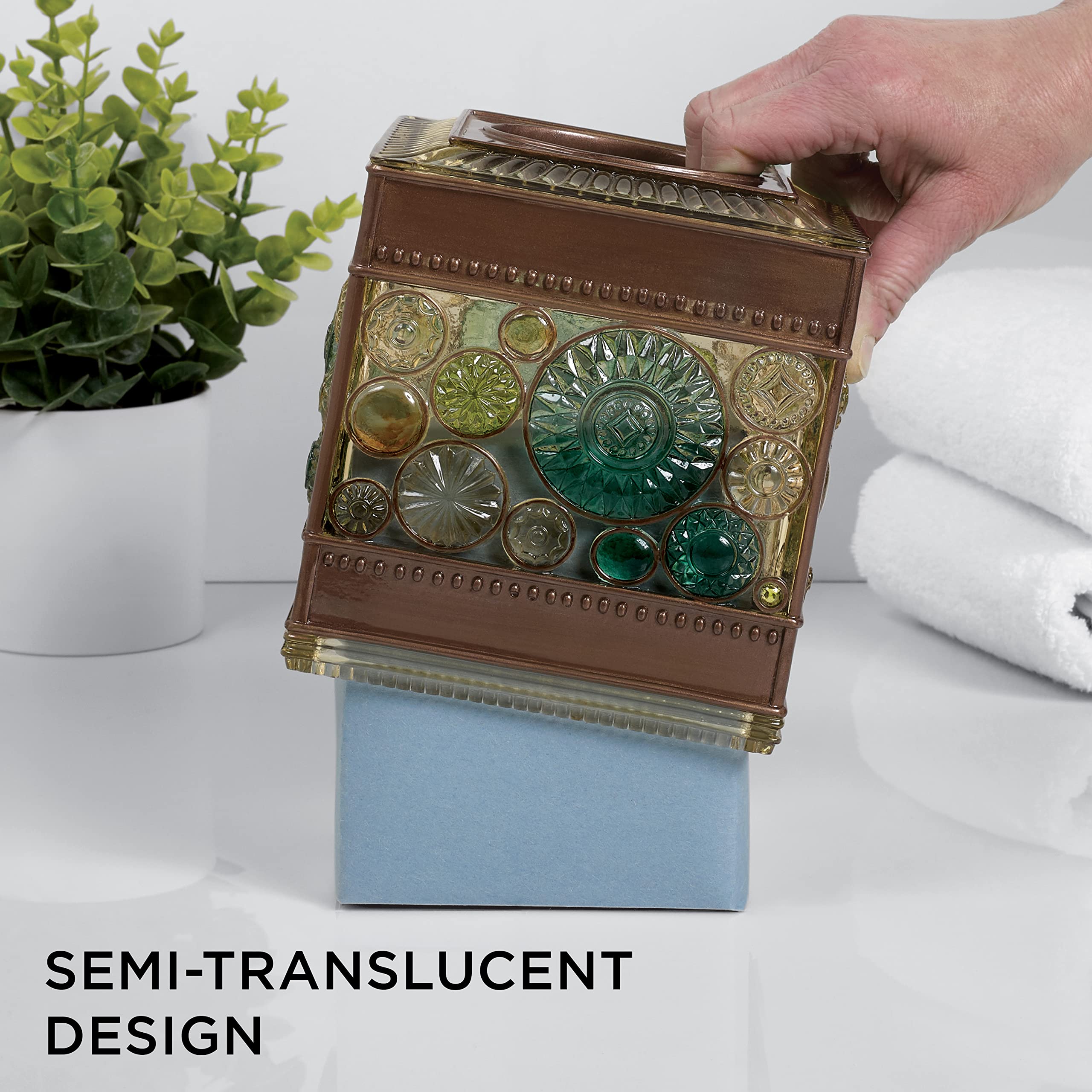 Zenna Home Boddington, Bronze Finish With Glass-Like Resin Bathroom Accessory Tissue Box Cover