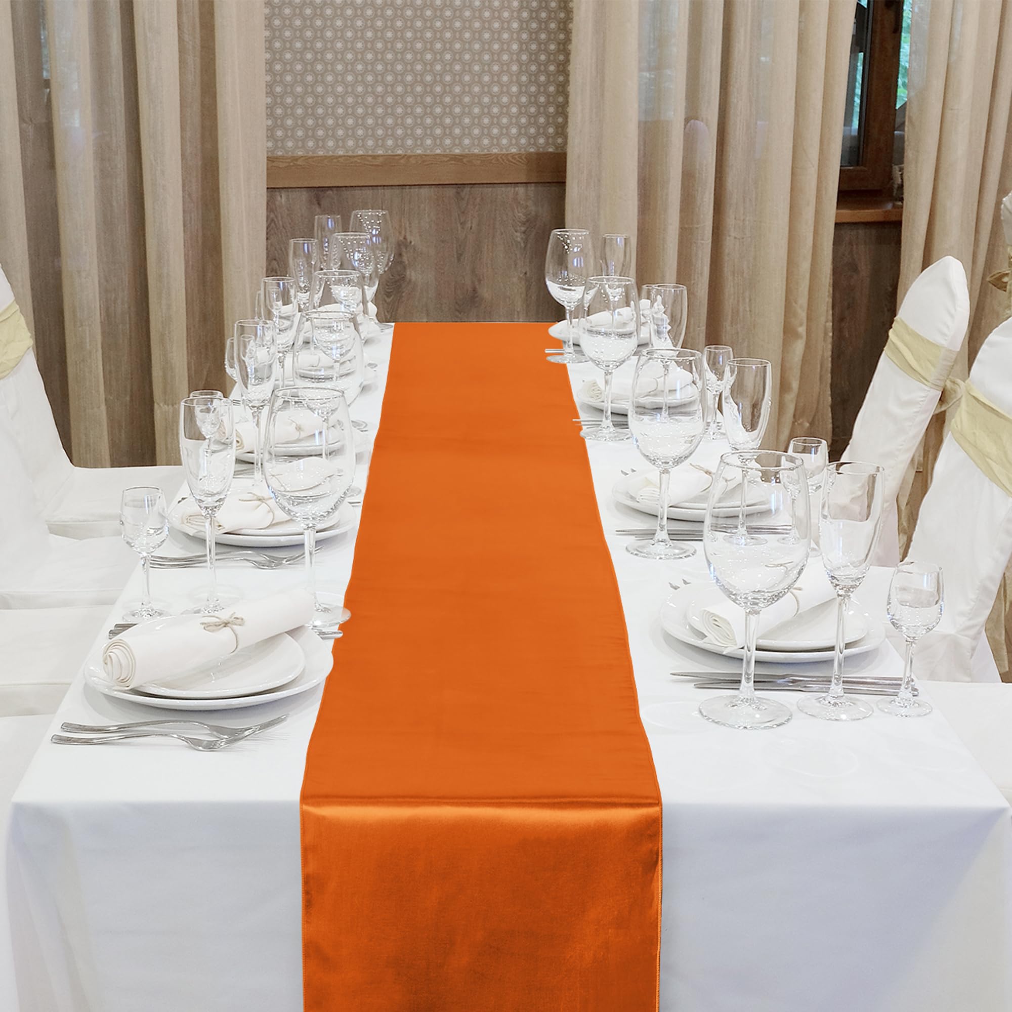 Aneco 12 Pack Satin Table Runner 12 X 108 Inch Orange Long Wedding Satin Silk Table Runner For Wedding Banquet Graduations Birth