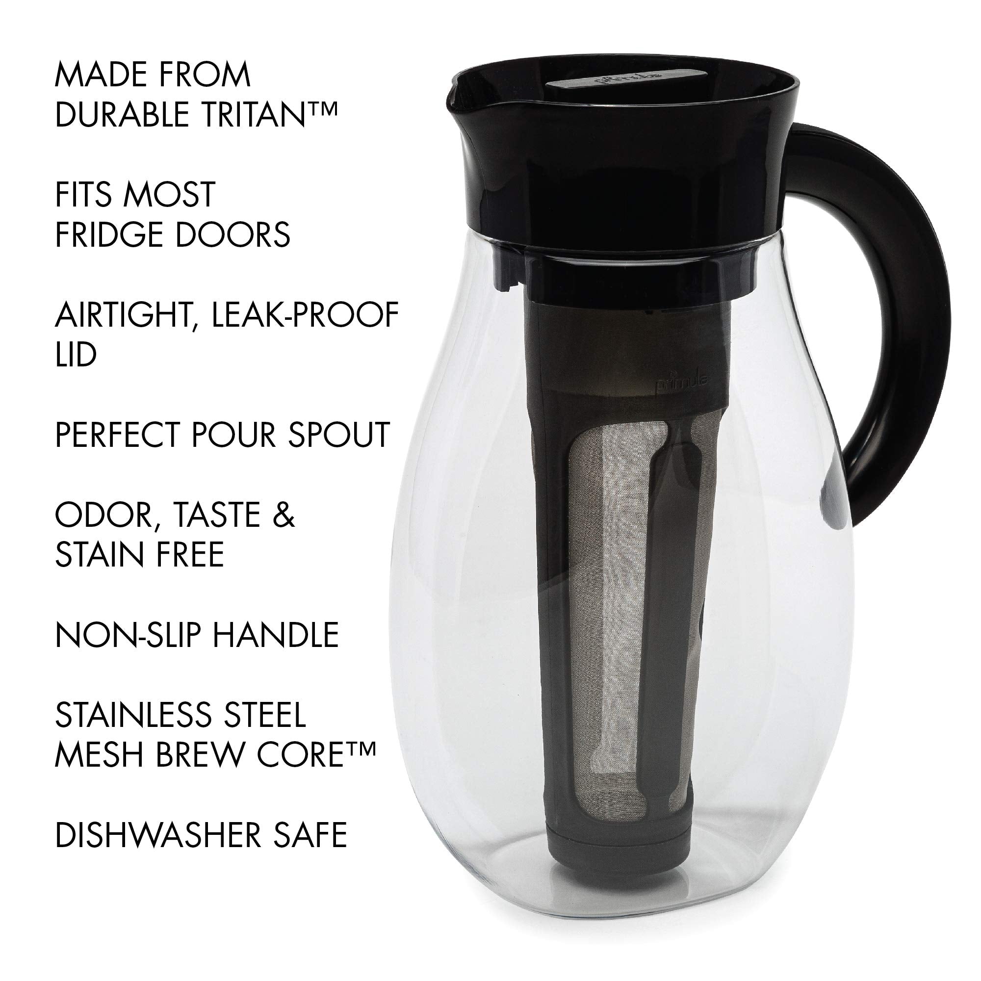 Primula Flavor Airtight Cold Brew Coffee Or Iced Tea Maker Shatterproof Durable Plastic Construction, Leak-Proof, 2.7 Quart, Bla