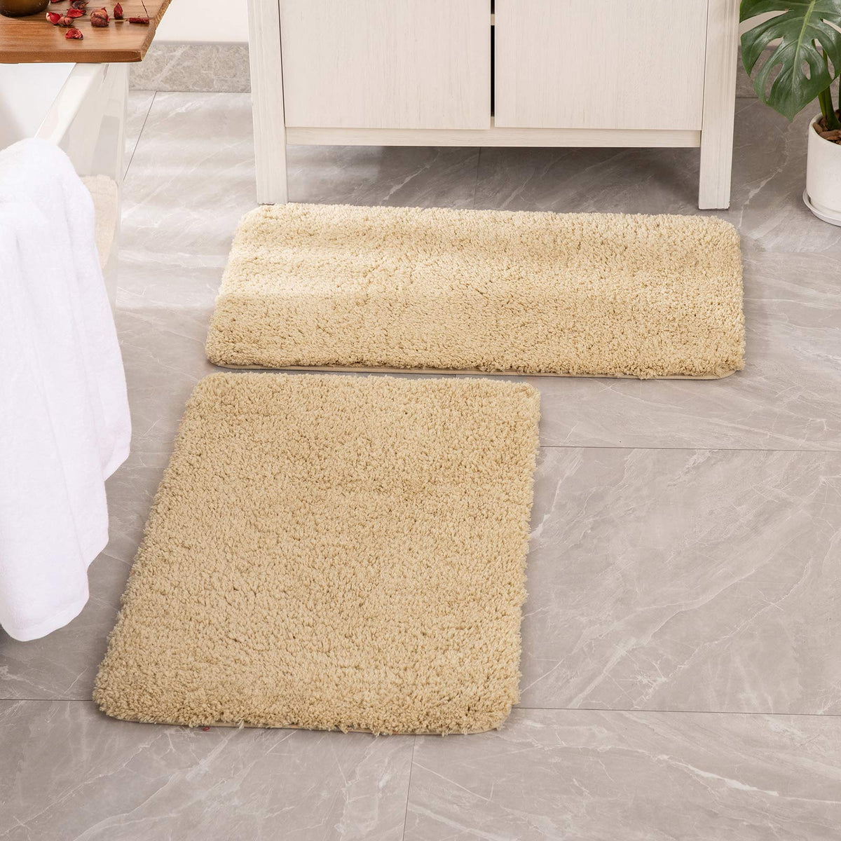 Miulee Set Of 2 Non Slip Shaggy Bathroom Rugs Extra Thick Soft Bath Mats Plush Microfiber Absorbent Water For Tub Shower Machine