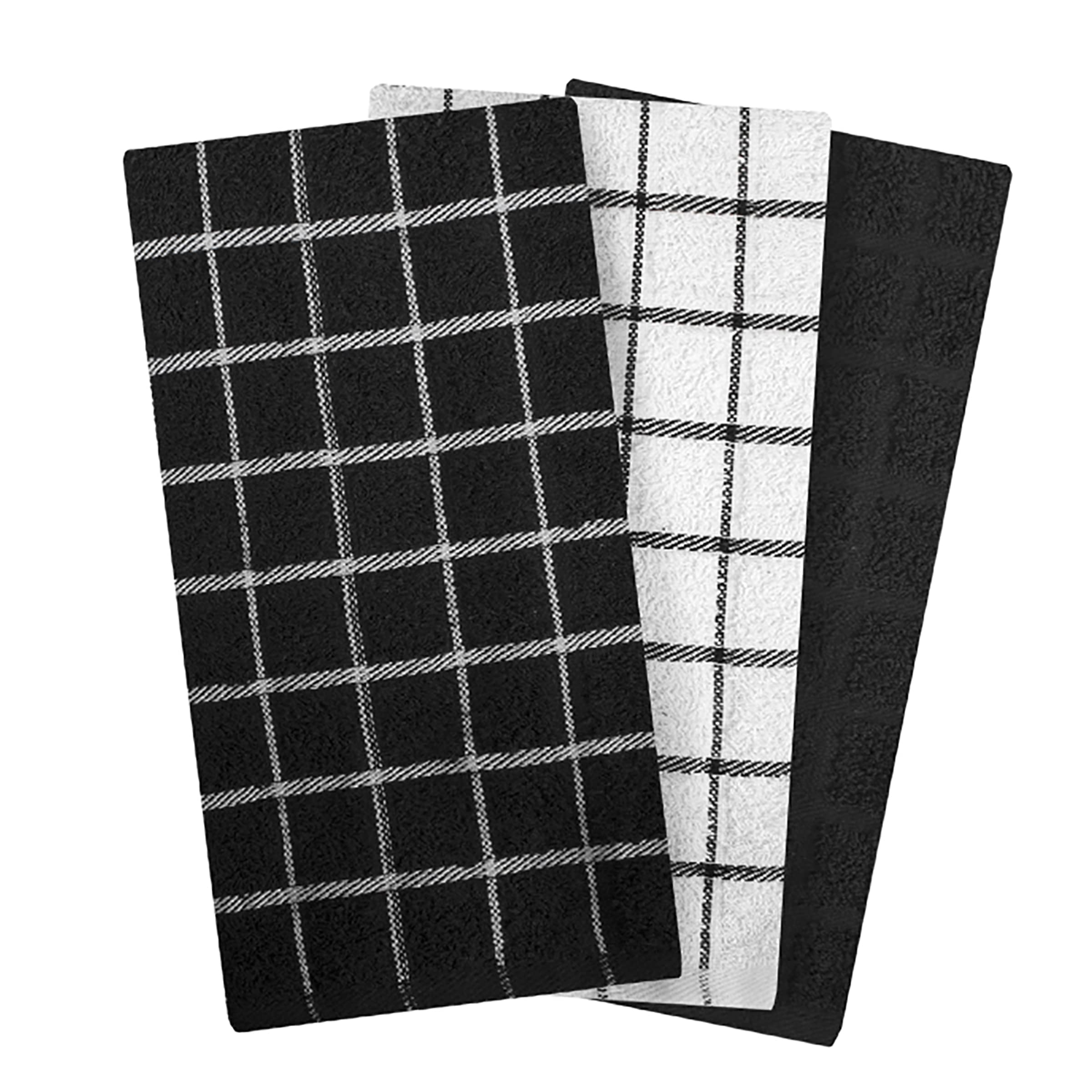 Ritz 100% Cotton Terry Kitchen Dish Towels, Highly Absorbent, 25    X 15   , 3-Pack, Black
