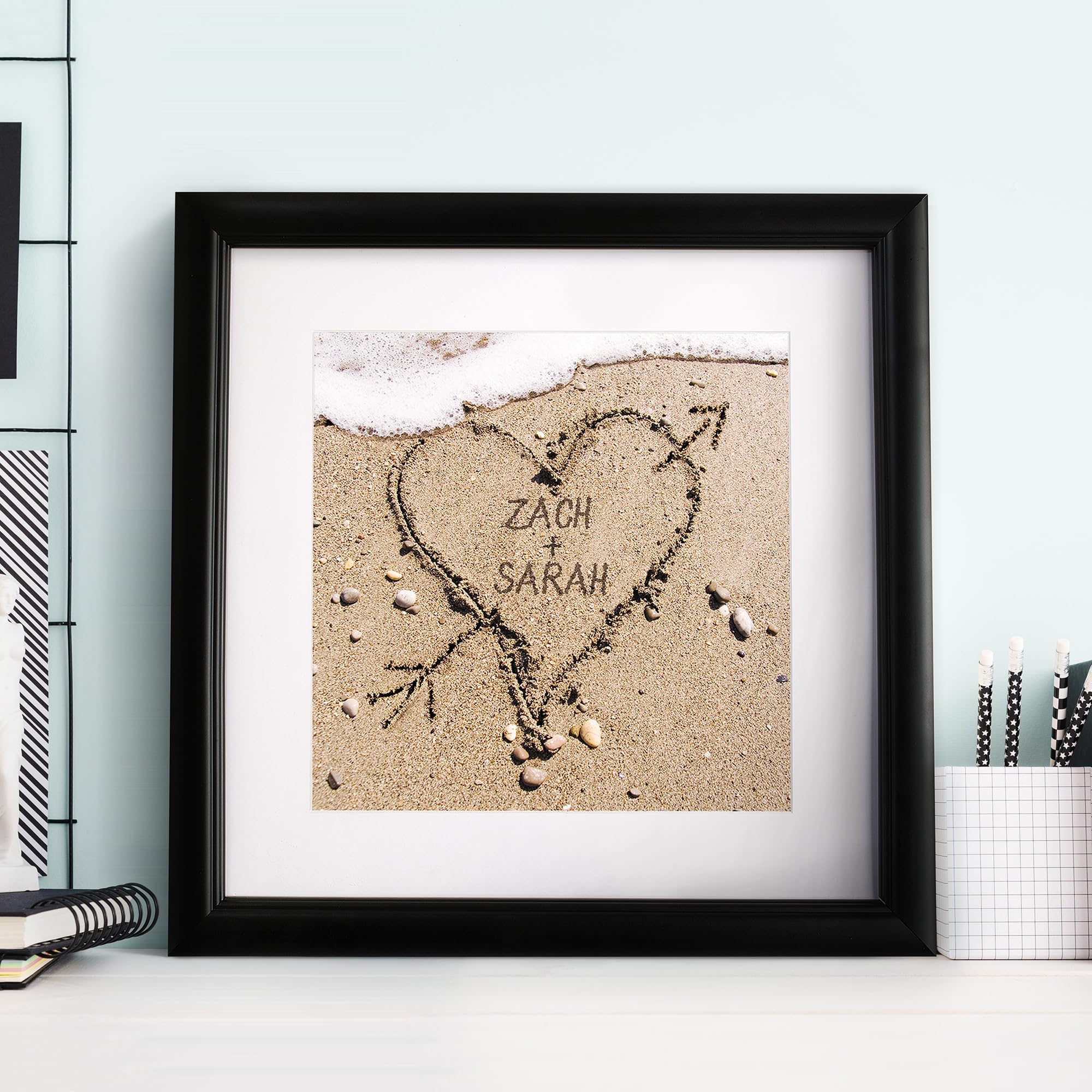 Let's Make Memories Personalized Heart in Sand Framed Print - For Couples - Newlyweds - Weddings