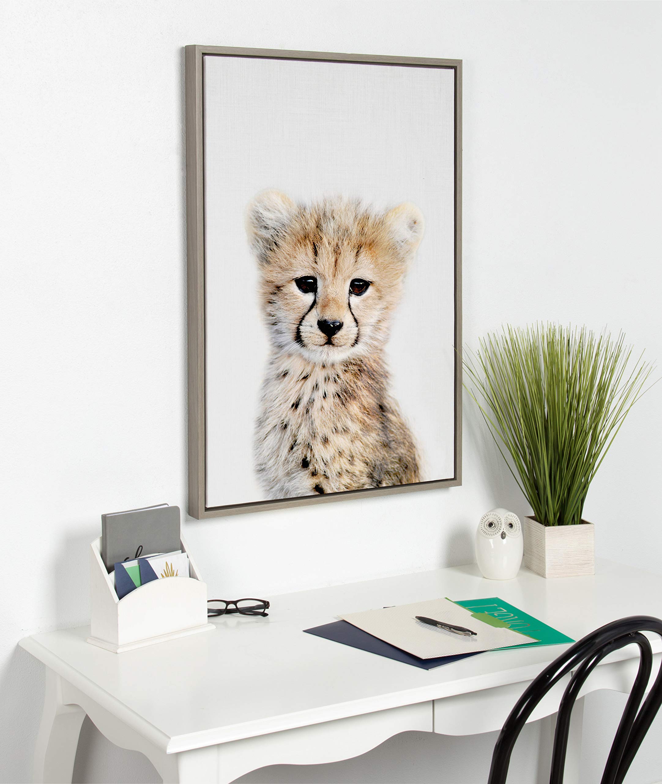 Kate And Laurel Sylvie Baby Cheetah Animal Print Portrait Framed Canvas Wall Art By Amy Peterson, 23X33 Gray