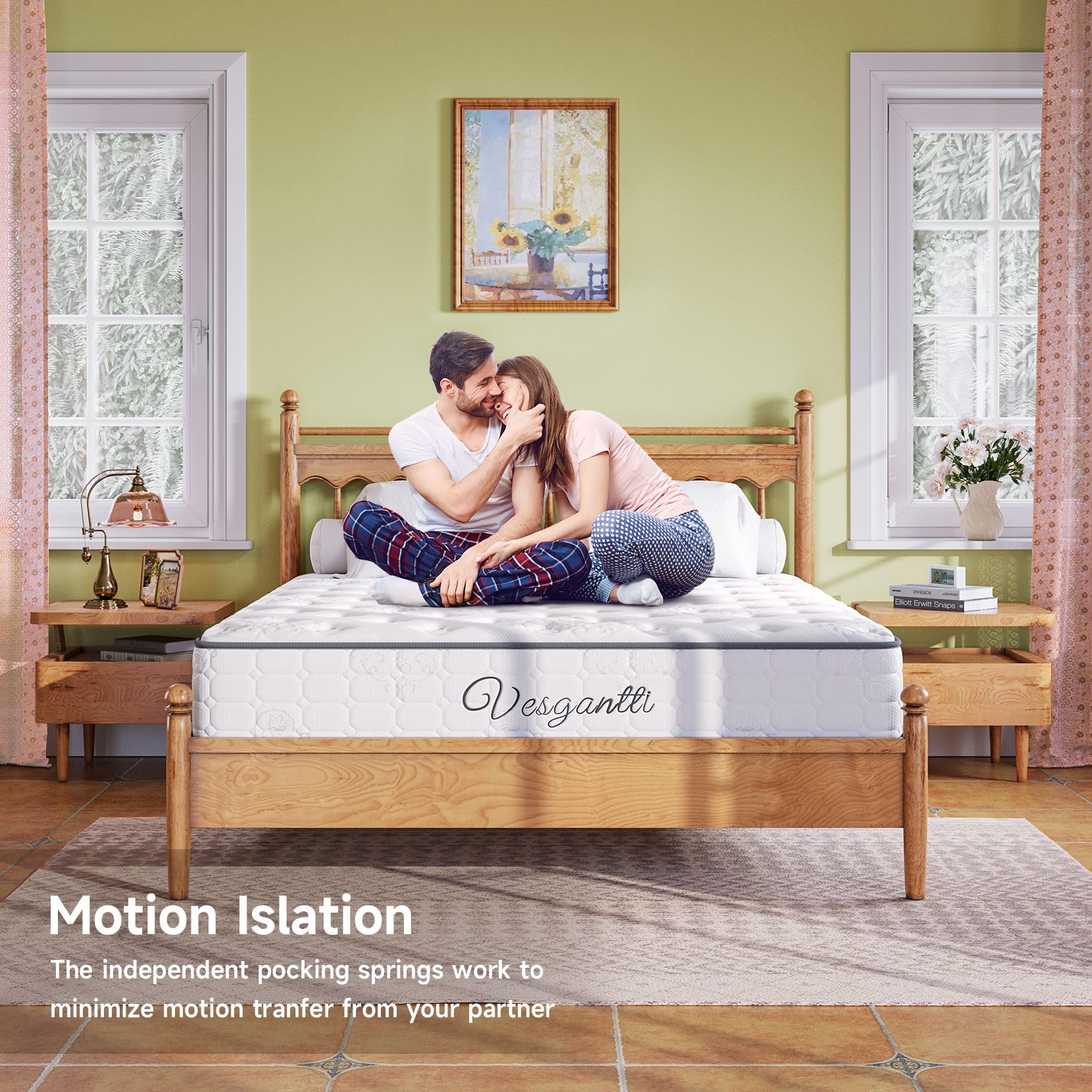 Vesgantti Queen Mattress, 10 Inch Innerspring Multilayer Hybrid Queen Size Mattress, Ergonomic Design With Breathable Foam And P