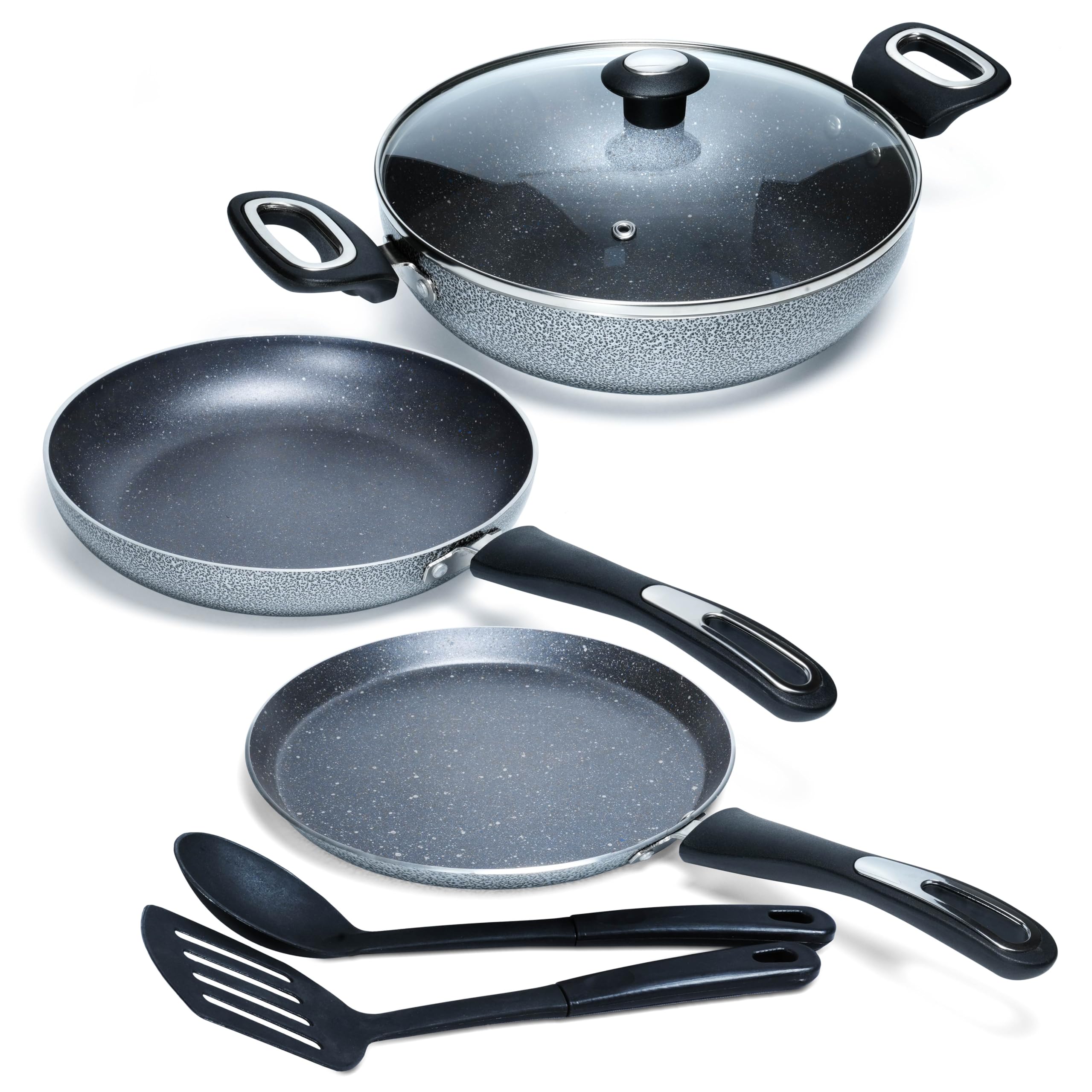 Impex Aluminium Migo Nonstick Granite 6 Pcs Induction Bottom Cookware Set 3 Mm Thick,Festival Gift Set Mfkt 6,5-Layer Super Gran