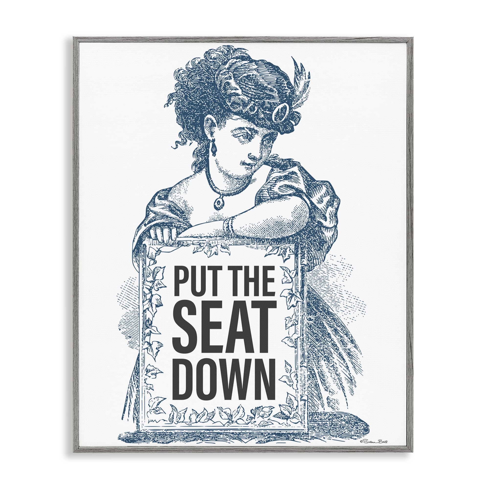 Stupell Industries Put The Seat Down Vintage White Framed Giclee Art, Design By Susan Ball, 20 X 16
