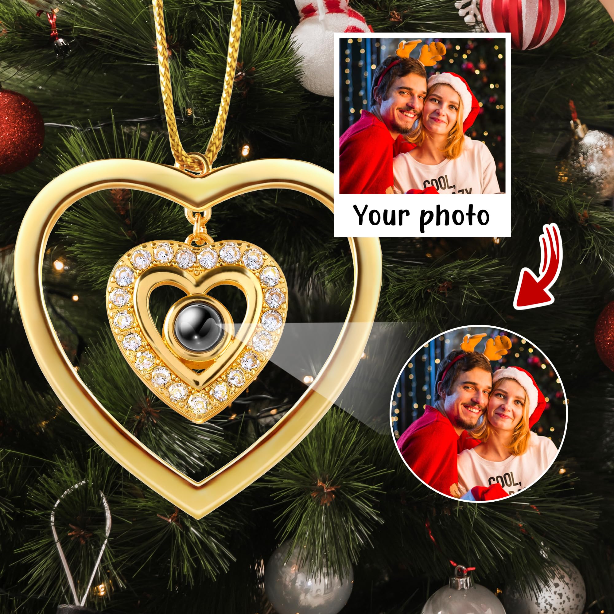 Easycosy Personalized Photo Ornament for Christmas Tree, Custom Projection Drop Pendant with Picture Inside, Memorial Decoration