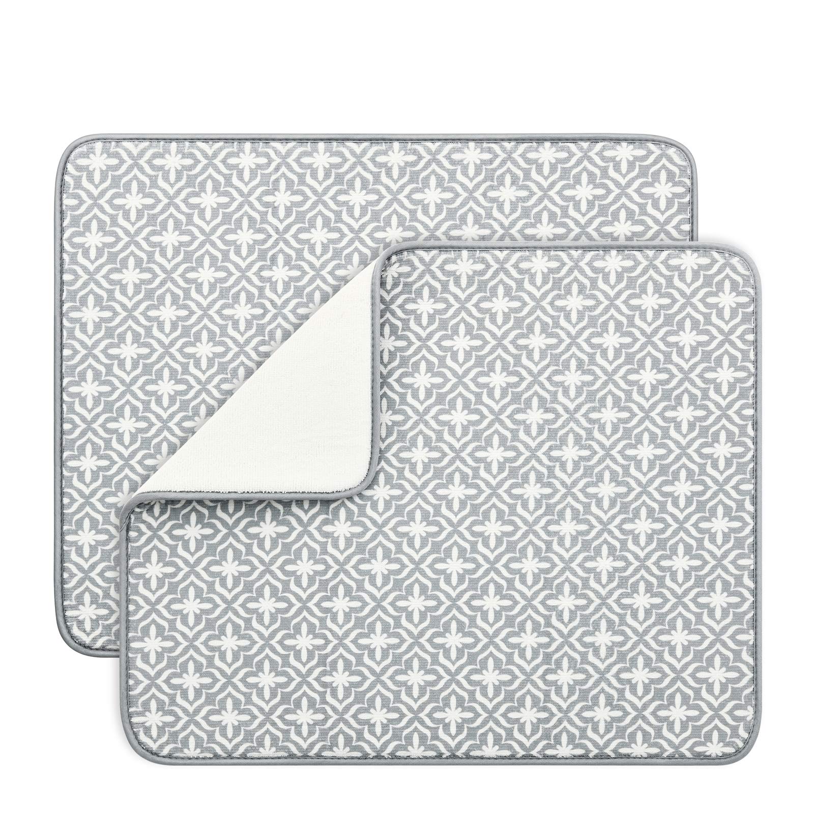 Subekyu Dish Drying Mats For Kitchen Counter, Microfiber Absorbent Dish Drainer/Rack Pads For Sink, 19.5*15.8 Inch, Set Of 2, Gr