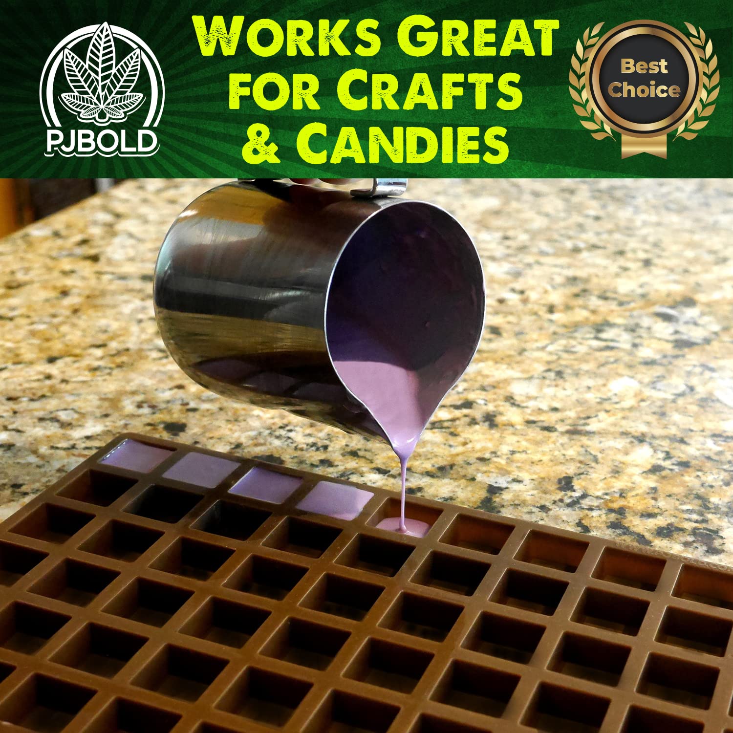 PJ Bold Square Silicone Candy Mold - 4mL Half Sheet, Brown, Model Q1075
