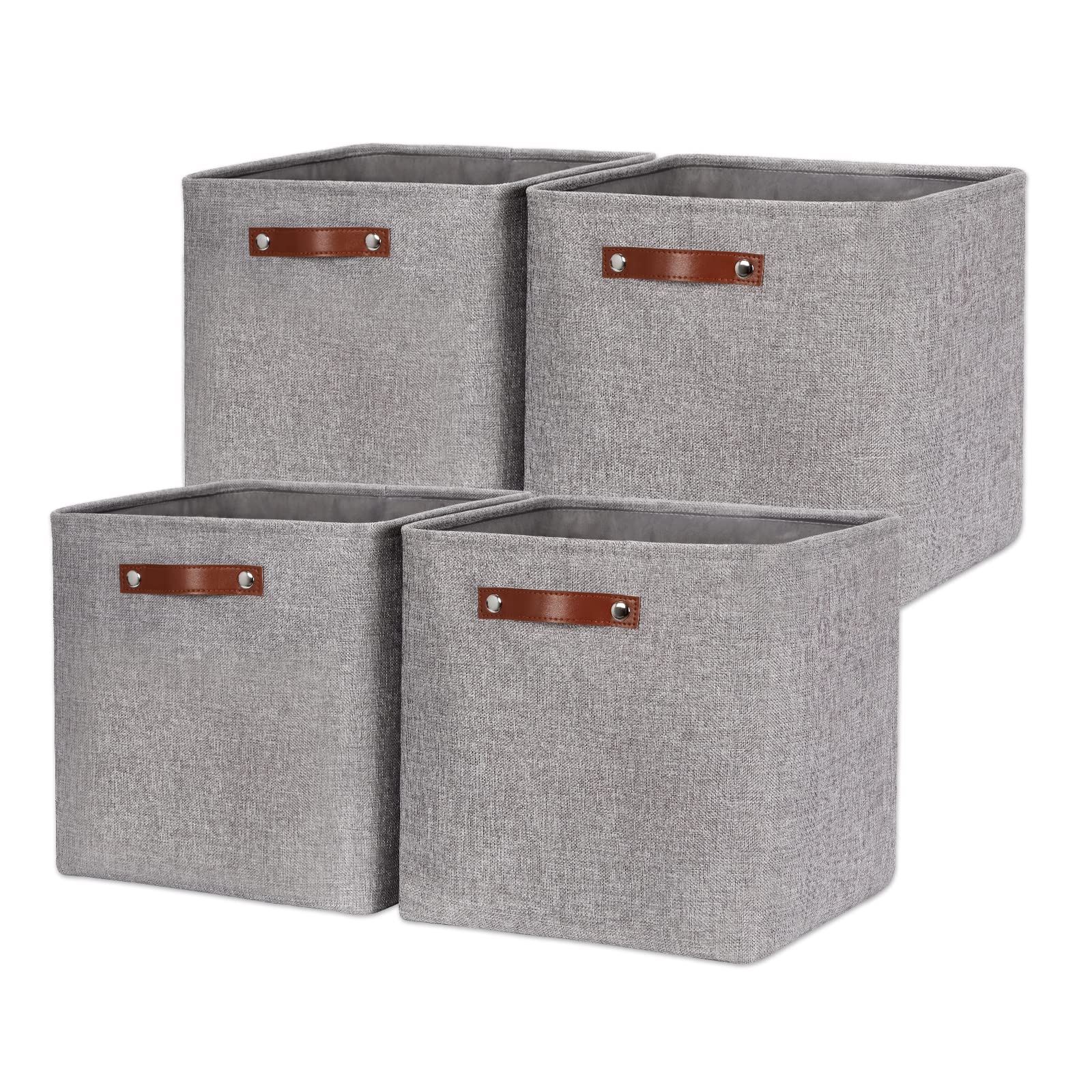 HNZIGE Fabric Storage Cubes Baskets Set of 4 Foldable Storage Basket with Handles for Organizing 13 x 13 Cube Storage Organizer Bins for Toys  Clothes(Gray)