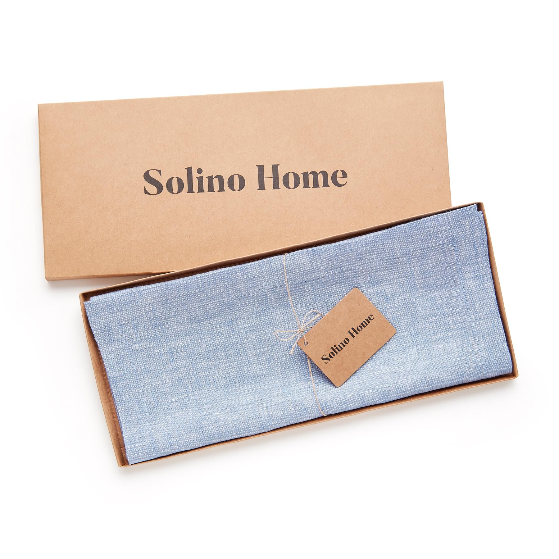 Solino Home Linen Table Runner 144 Inches Long - Athena, 100% Pure Linen Chambray Blue 14 x 144 Inch Table Runner for Dining, Ch