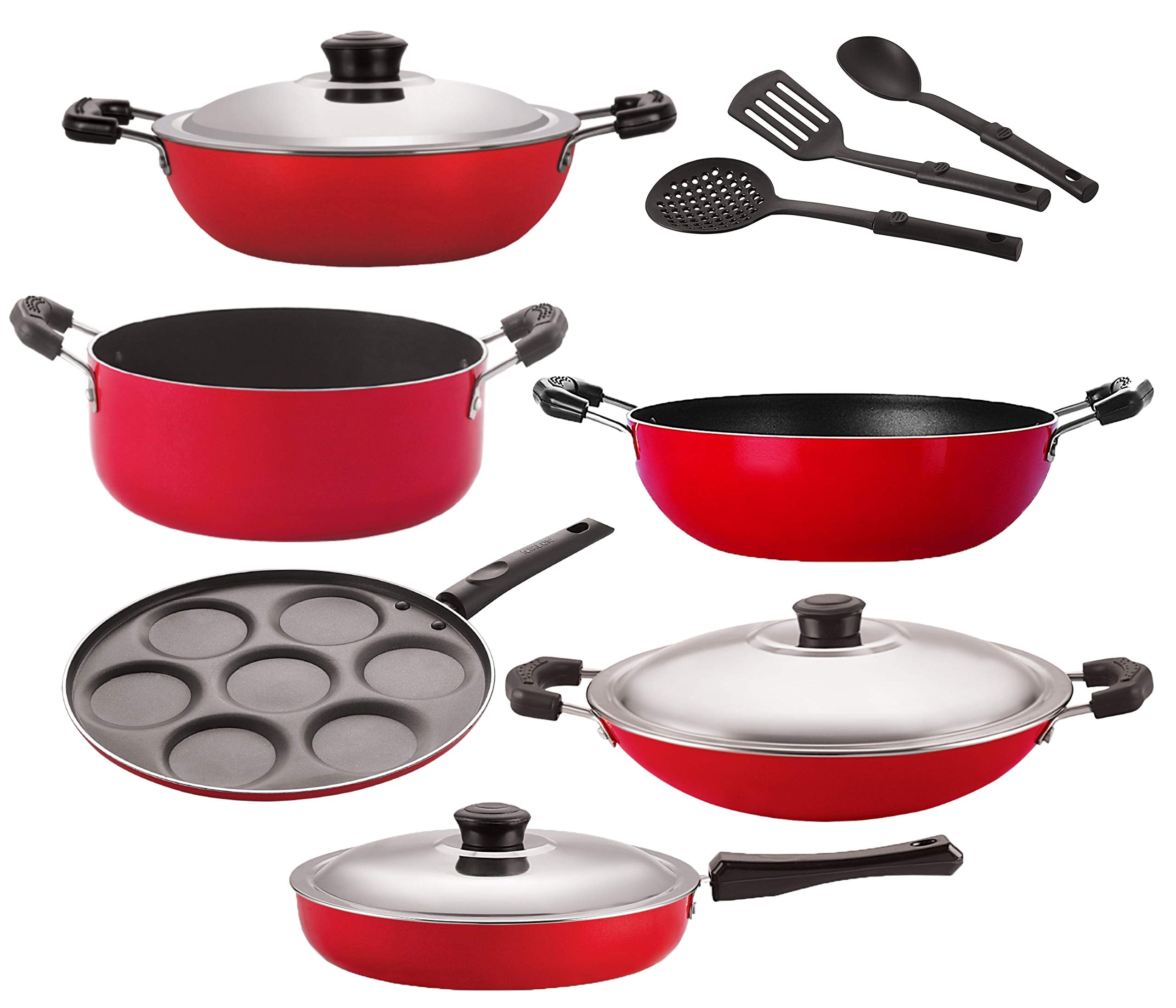 Nirlon Non Stick Aluminium Cookware Set Of 9 Pieces { 26_Kd12_Dkdm_Ch_Up_Cass20_Fp12_3Spn }