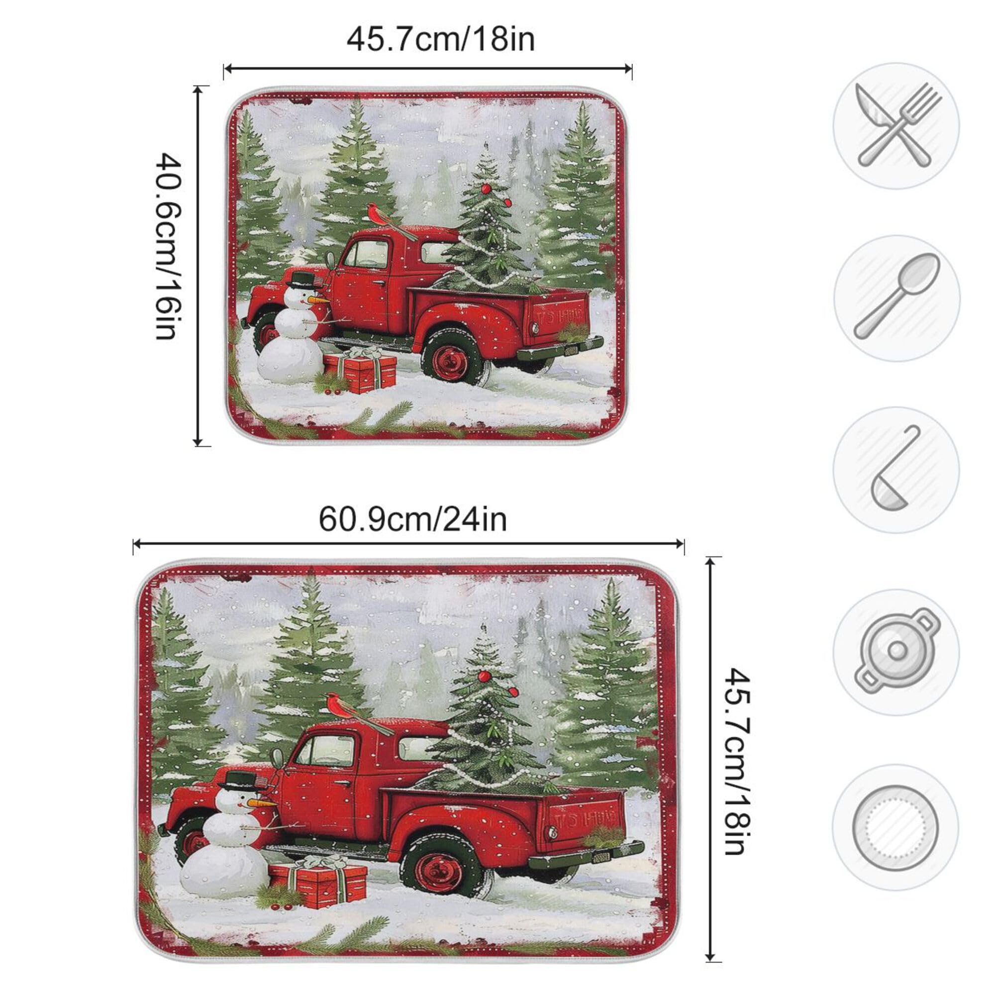 Christmas Red Truck Snowman Dish Drying Mat 18X24 For Kitchen Winter Xmas Tree Snowflake Cardinal Bird Dishes Pad Dish Drainer R