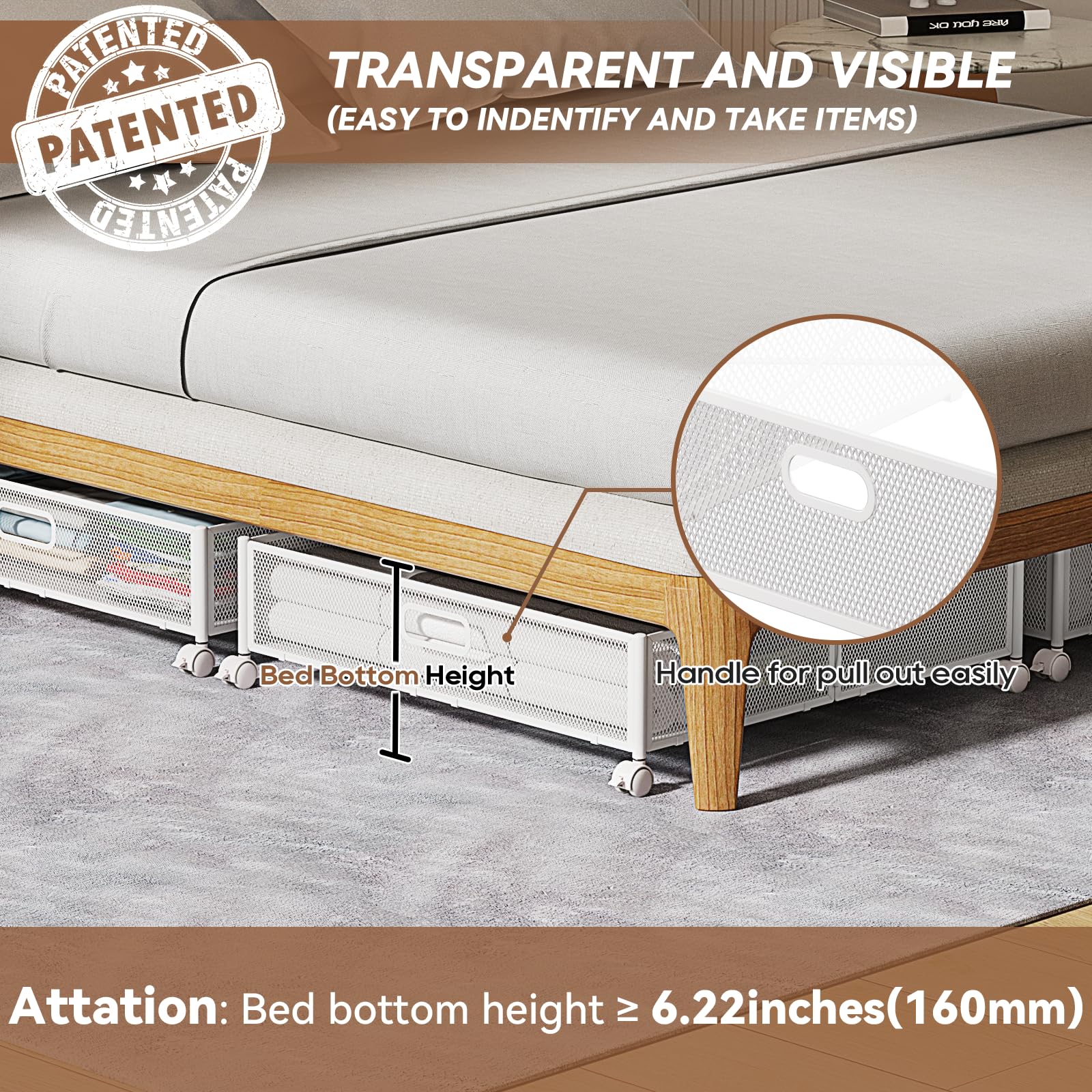 Under Bed Storage, Under the Bed Storage Containers with Wheels, Under Bed Shoe Storage Organizer Drawer, Tool-free Assembly Met