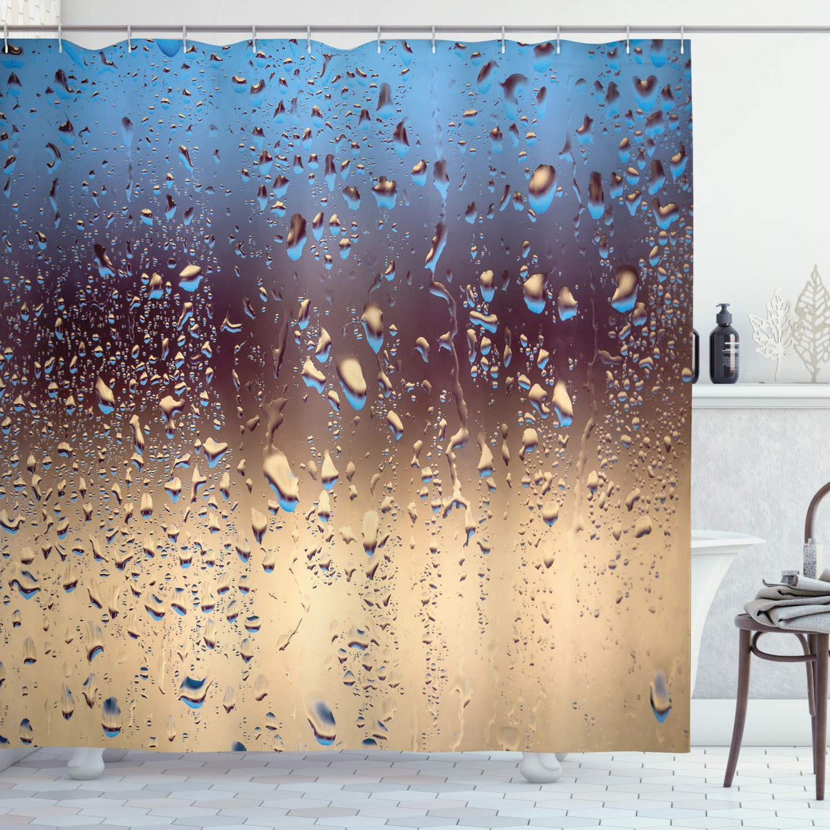 Ambesonne Rain Shower Curtain, Close Up Rain Drops On Glass Natural Sprays Sphere Contrasting Colors Picture, Cloth Fabric Bathr