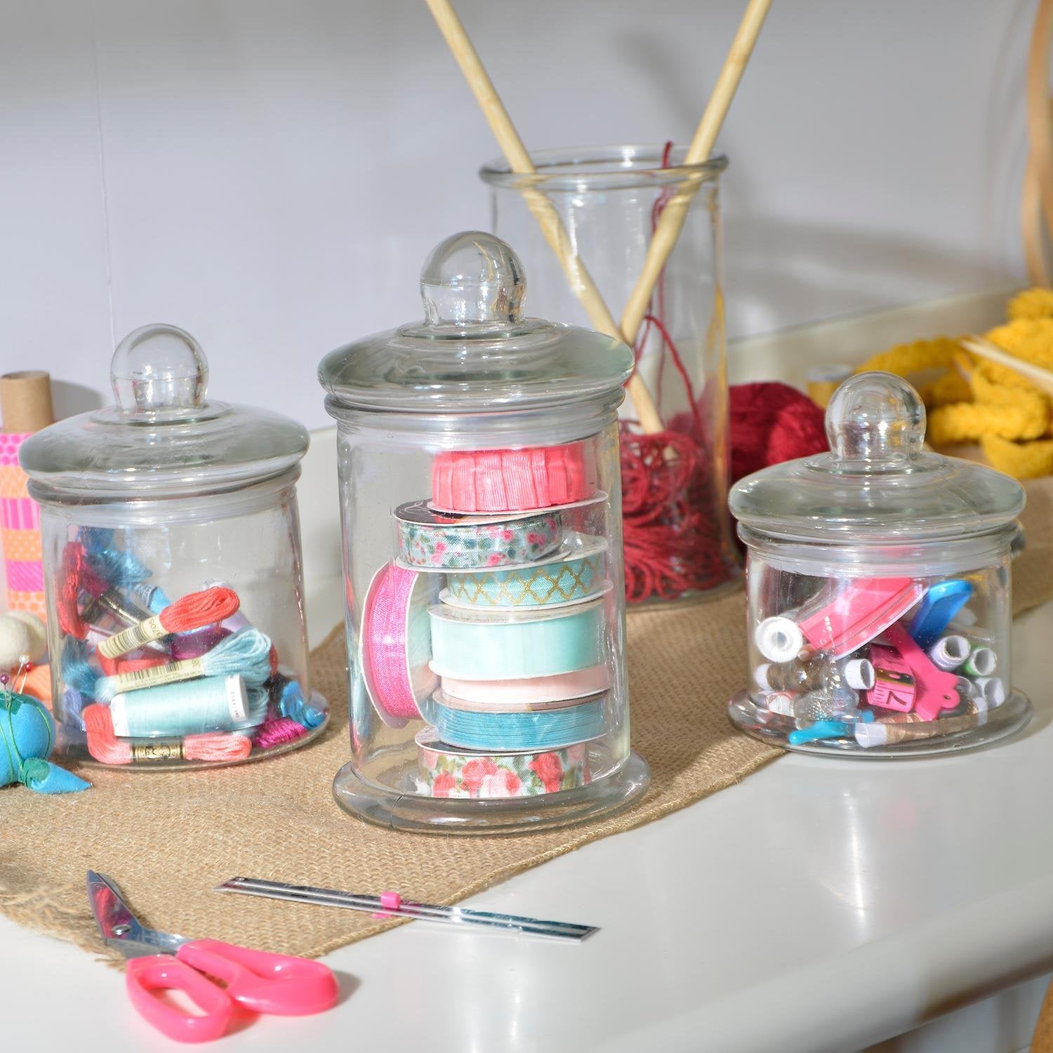 Anchor Hocking Apothecary Jar Canister Set With Ball Lid, 4-Piece Set, Clear Glass -