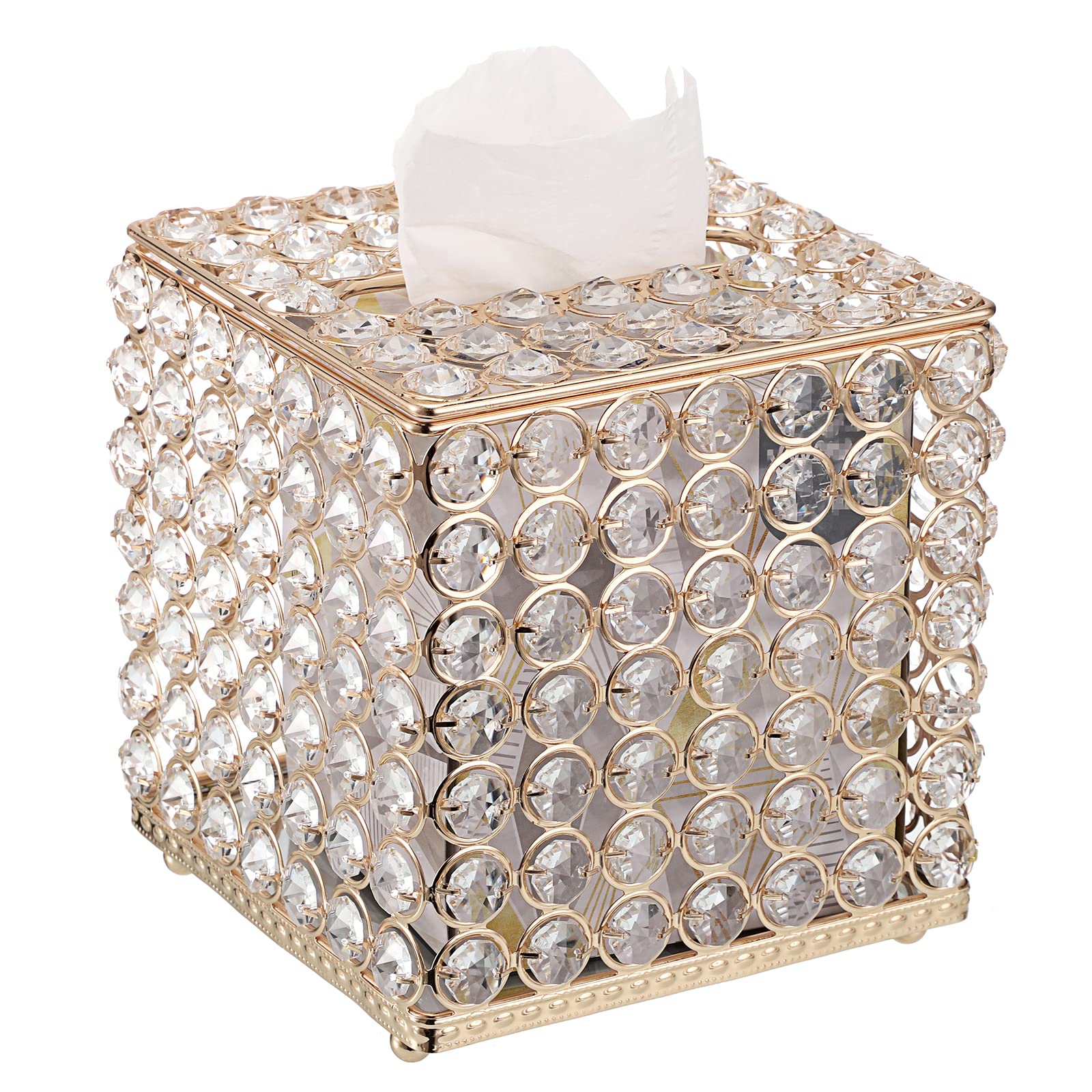 Sumnacon Crystal Square Tissue Box Cover - Sparkling Glass Cube Tissue Box Holder, Decorative Facial Tissue Holder For Bedroom B