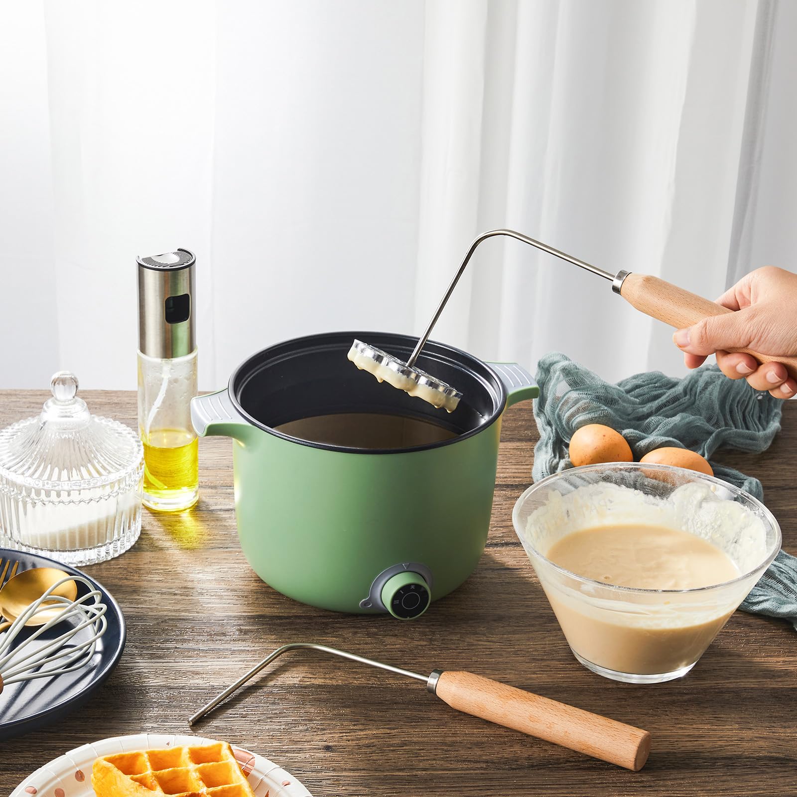 2 Pieces Rosette Iron Single Handle Rosette Cookie Iron Wooden Handle Easy Rosette Maker Tool Aluminum Alloy Pastry Iron Bunelos