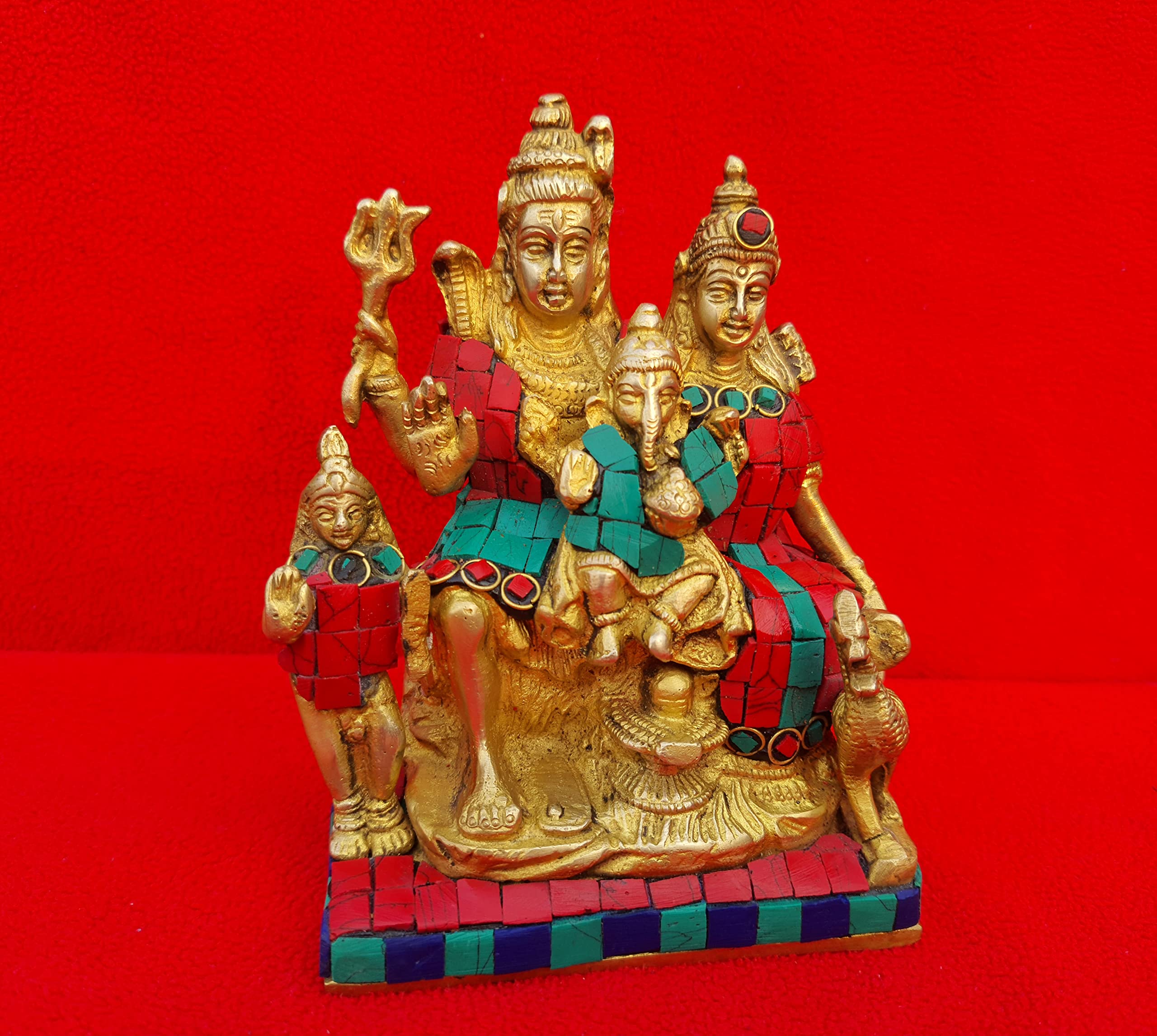 Dhanvantri Brass Brass Shiva Parvati Shiv Parivar Bholenath Shankar Bhagwan Ganesh Family Murti Idol Statue Sculpture Multicolor