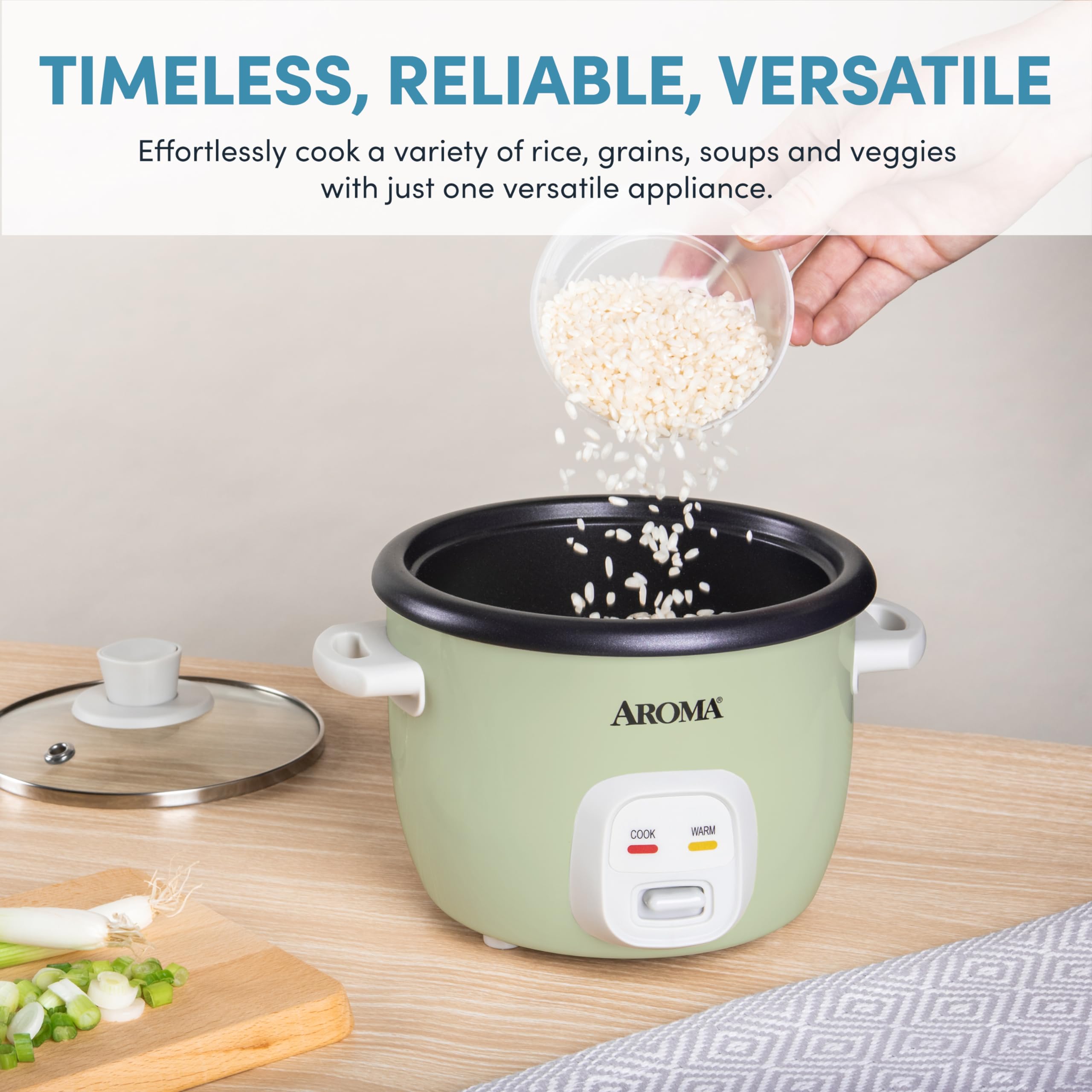 AROMA Mini Rice Cooker, 2-Cup (Uncooked) / 4-Cup (Cooked), Grain Cooker, Soup Maker, Oatmeal Cooker, Auto Keep Warm, 1 Qt, Light