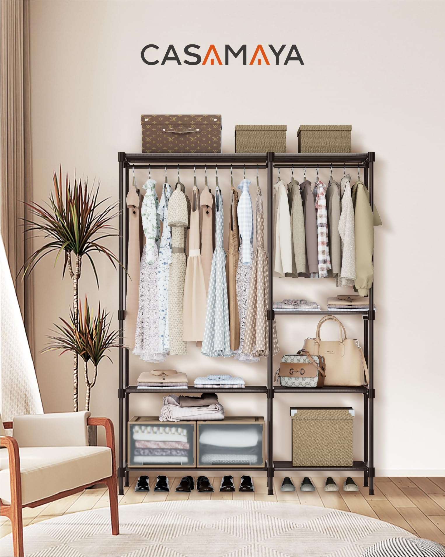 Casamaya Clothes Rack, Portable Closet, 44.9 Inch Large Capacity Wardrobe Closet, Clothes Storage Organizer With Shelves And 2 H