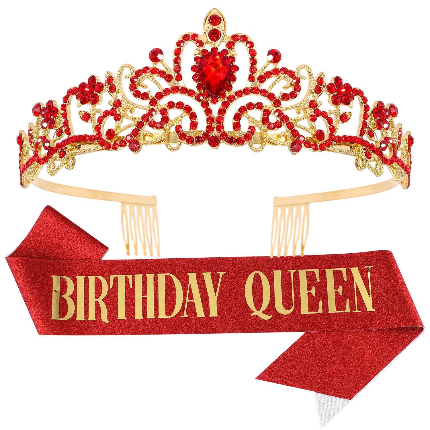 Happy Birthday Queen Tiara Crowns For Women, Red Birthday Sash, Birthday Party Favors Supplies Birthday Gift For Women, 30Th Bir