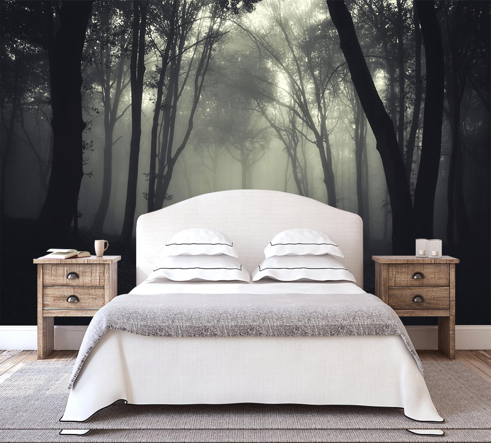 WFBHUA - Foggy Black Forest Wallpaper Bedroom Dark Woodland Trees Wall Mural Living Room (Not Peel and Stick)