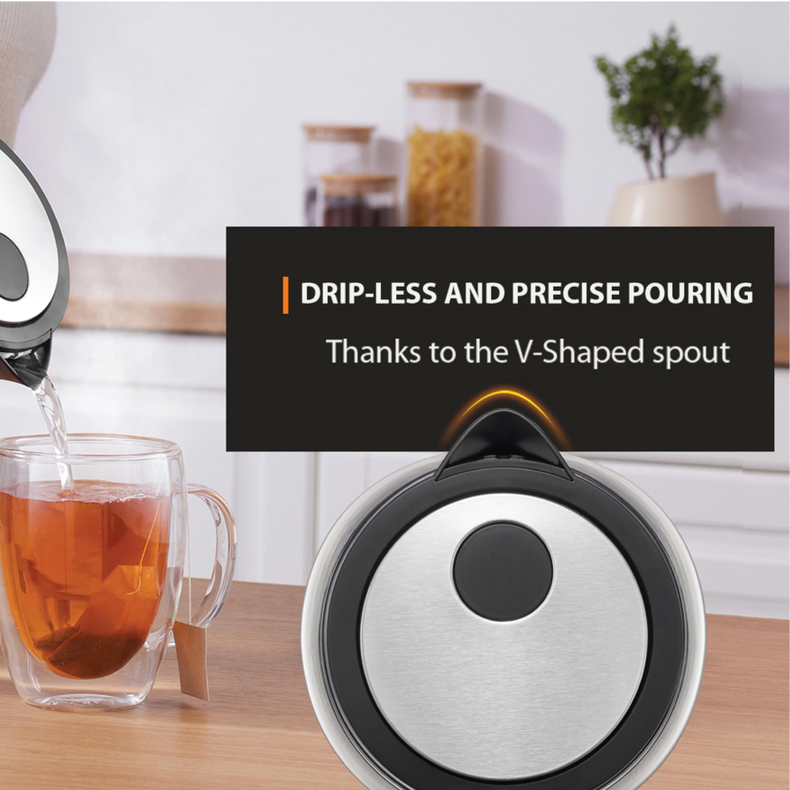 KRUPS 1.7L Glass Electric Kettle - Fast-Boiling 1500W, Auto Shut-Off, Stainless Steel and Black, Model KI700852