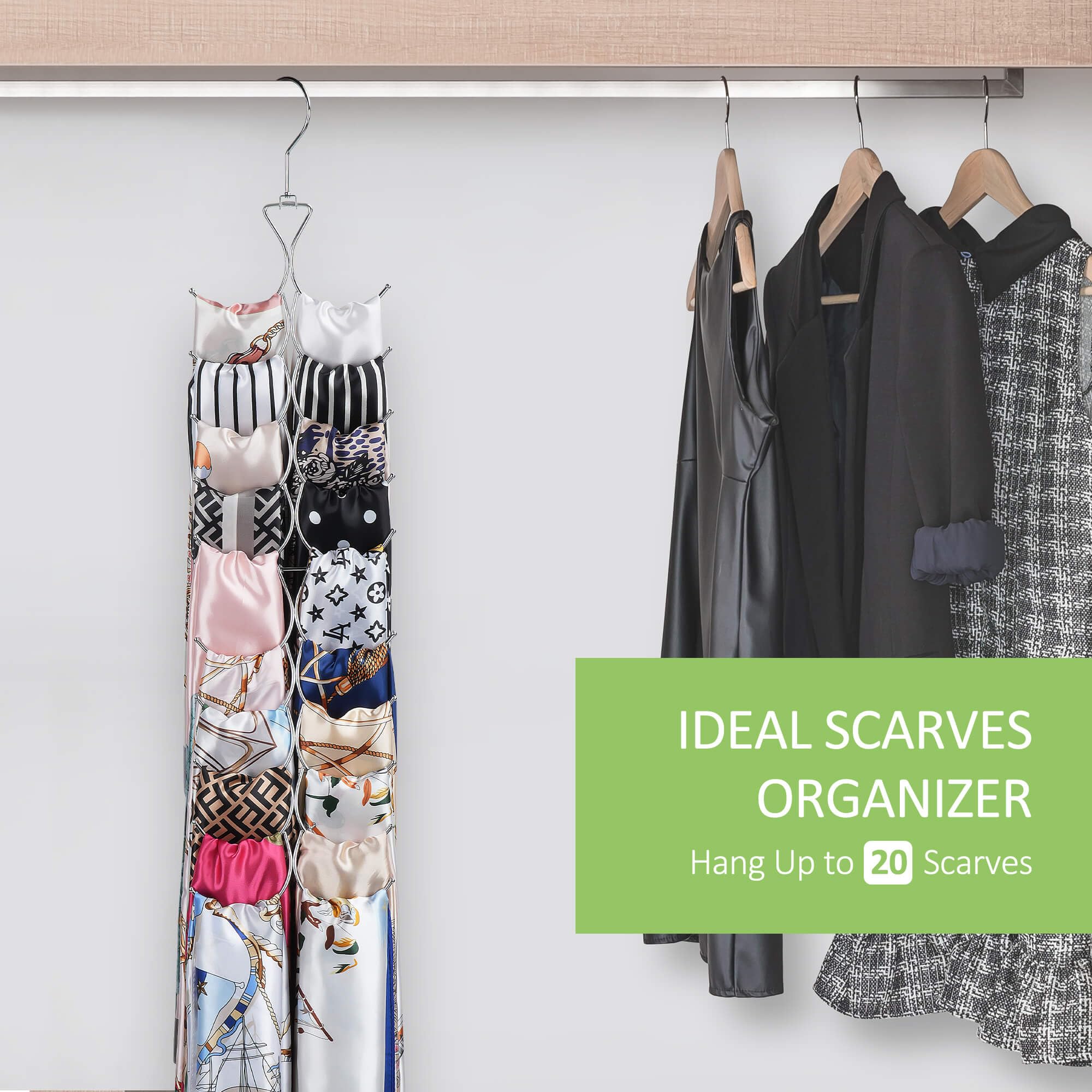 Omhomety 2 Pack Scarf Hanger For Closet, 20 Large Capacity Scarf Organizer, Space Saving Scarf Holder Hijab Rack Closet Organize