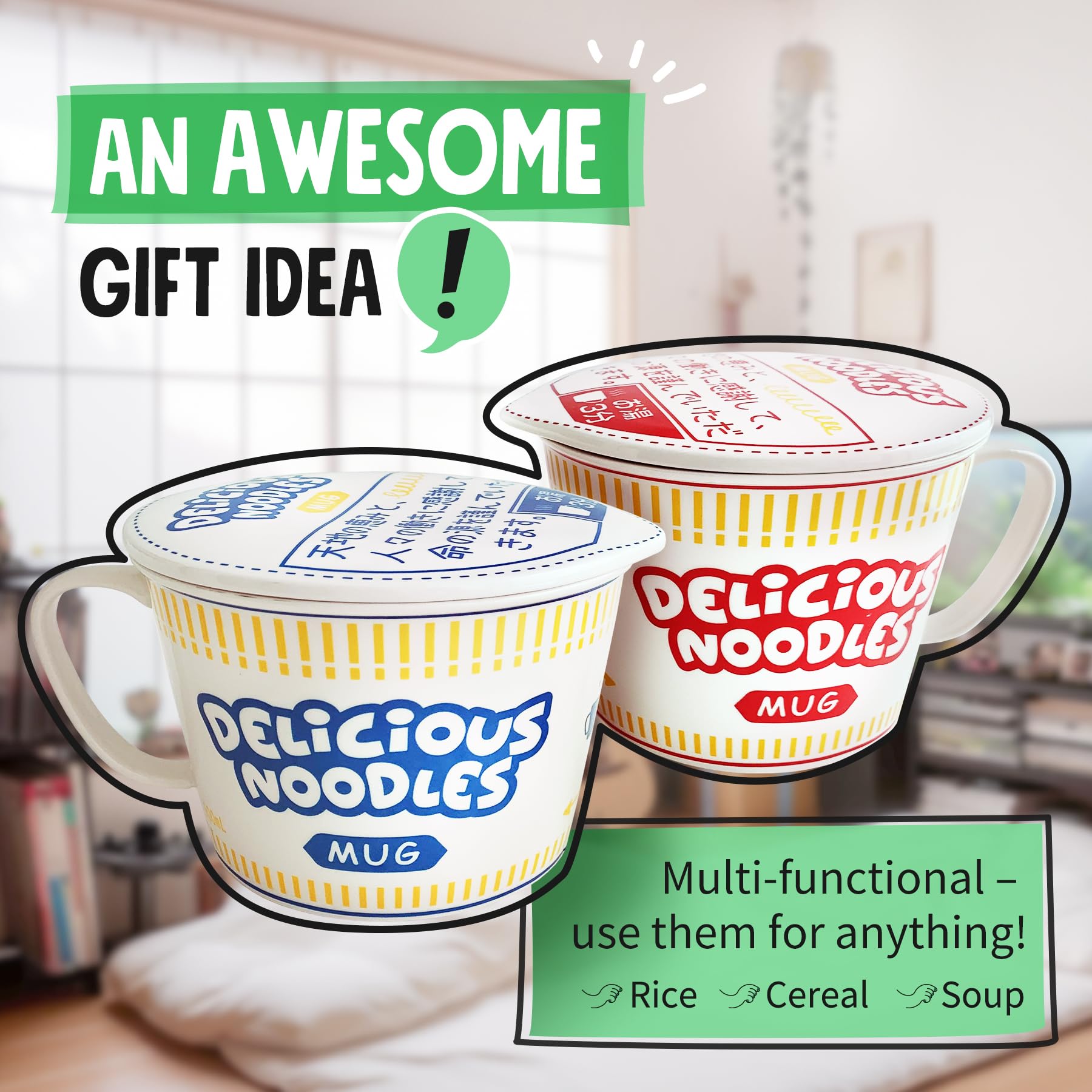 Sophie & Panda Porcelain Instant Noodle Bowl Mug With Handle 34 Oz - A Great Accessory For Anyone Who Loves Asian Noodles - One