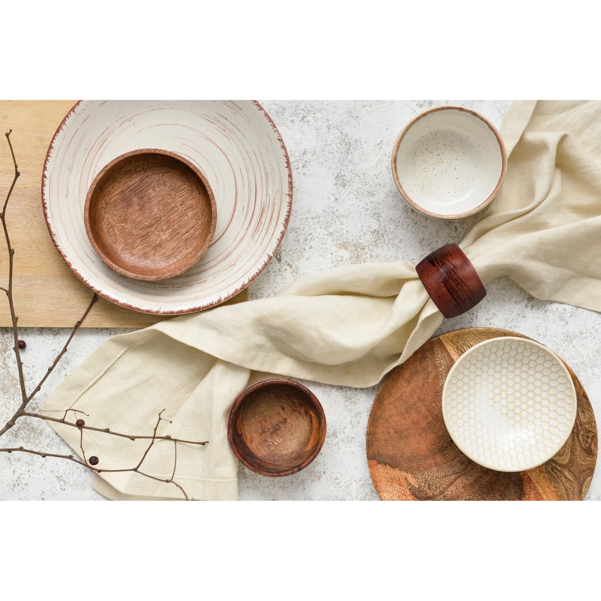 Ilot Wooden Napkin Rings Set Of 12 Handmade Napking Holders For Dining Tableware, Thanksgiving, Party, Table D  Cor (Rounded)