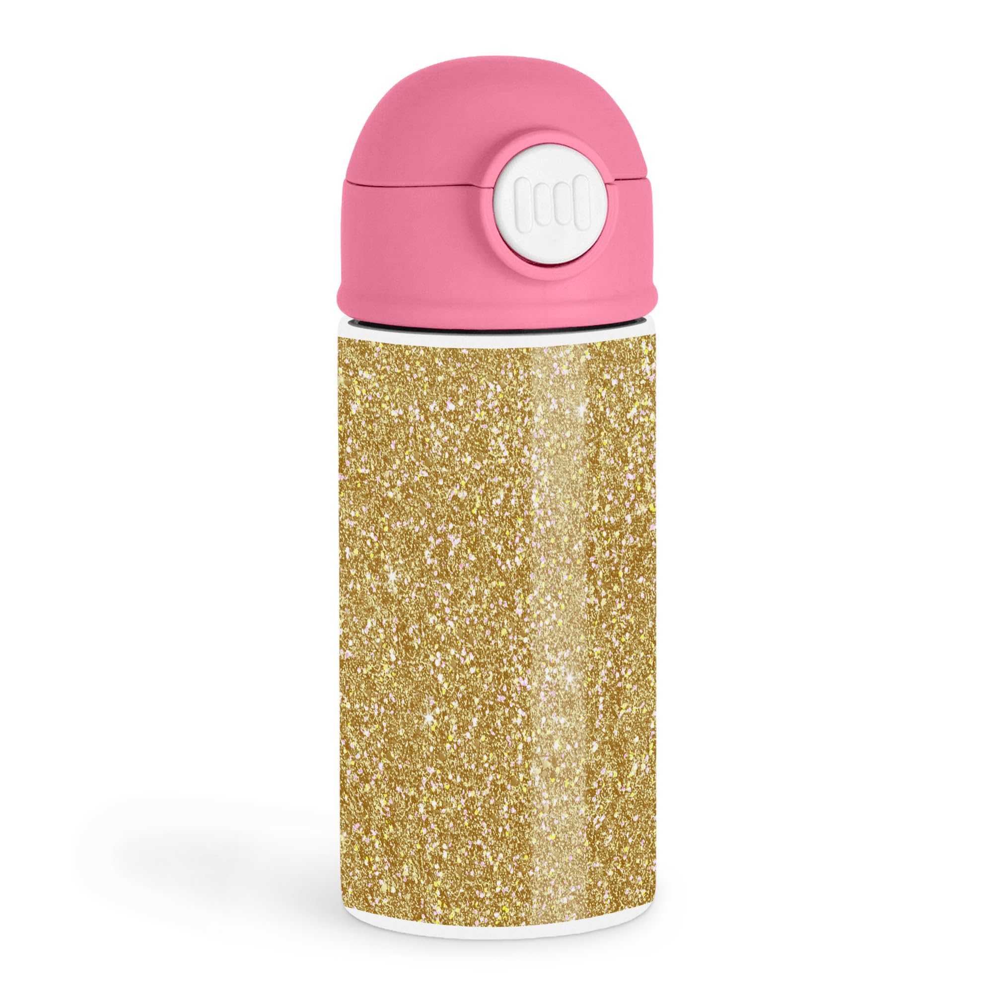 Empowering Glitter Lover 12oz Kids Pink Bottle  Sparkly gold glitter pattern on white  School Lunch, Playdate