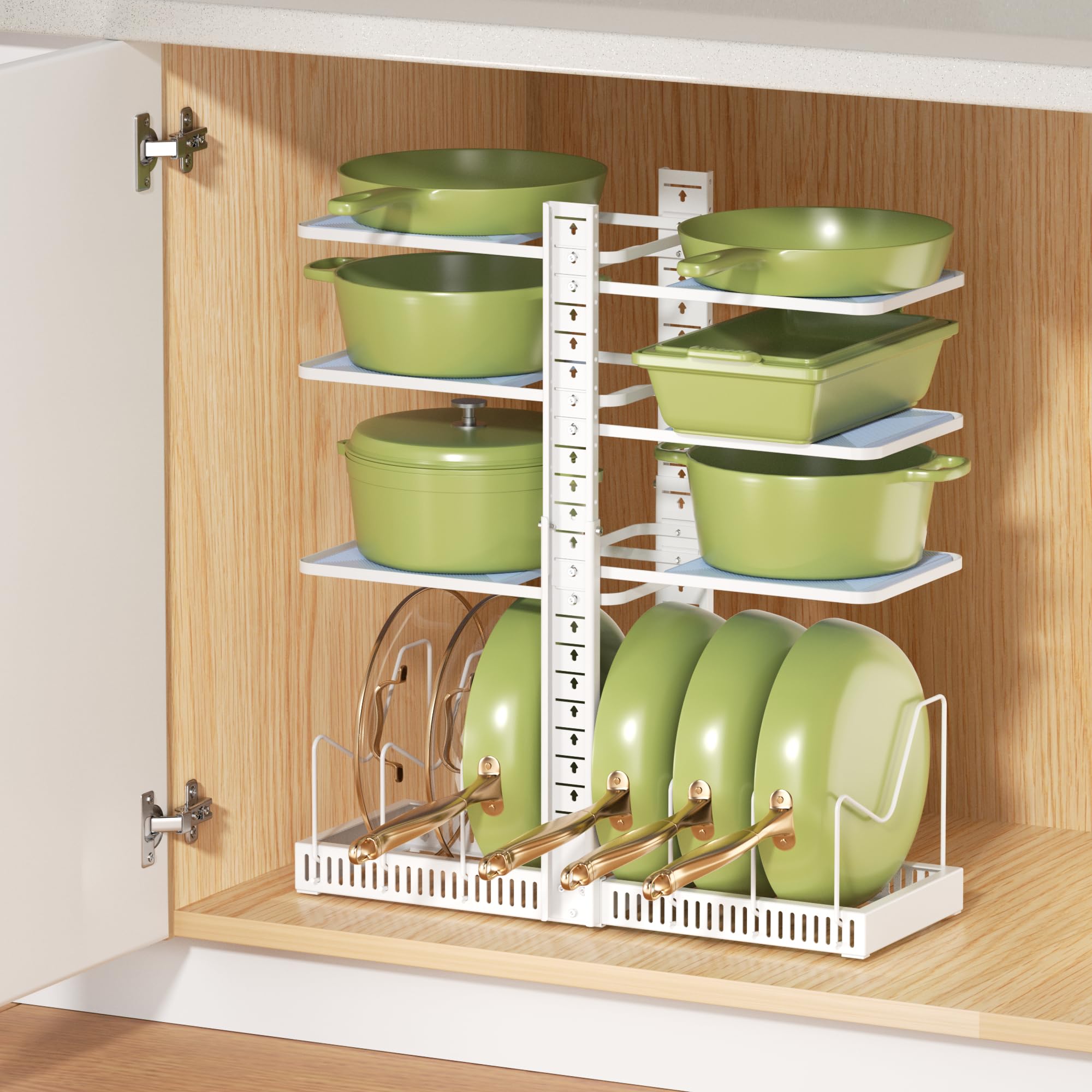 LAMU Pots and Pans Organizer under Cabinet, Pan Pot Organizers inside Cabinet with 6 Shelves and Pot Lid Organizer, Adjustable H