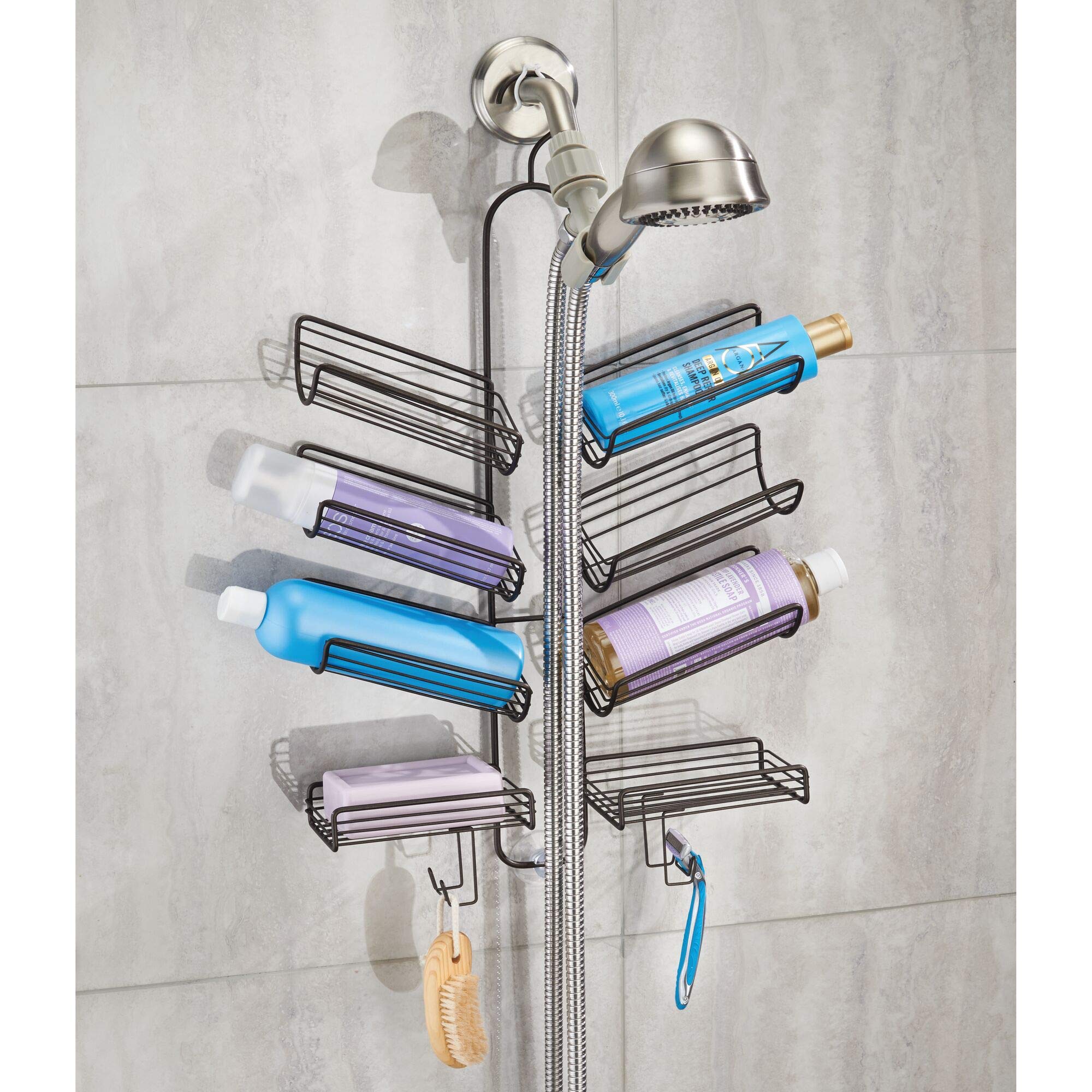 InterDesign Verona Metal Hanging Bathroom Caddy, Bronze, 25" x 14" x 4", Extra Space for Shampoo, Soap, Towels, Model 68541