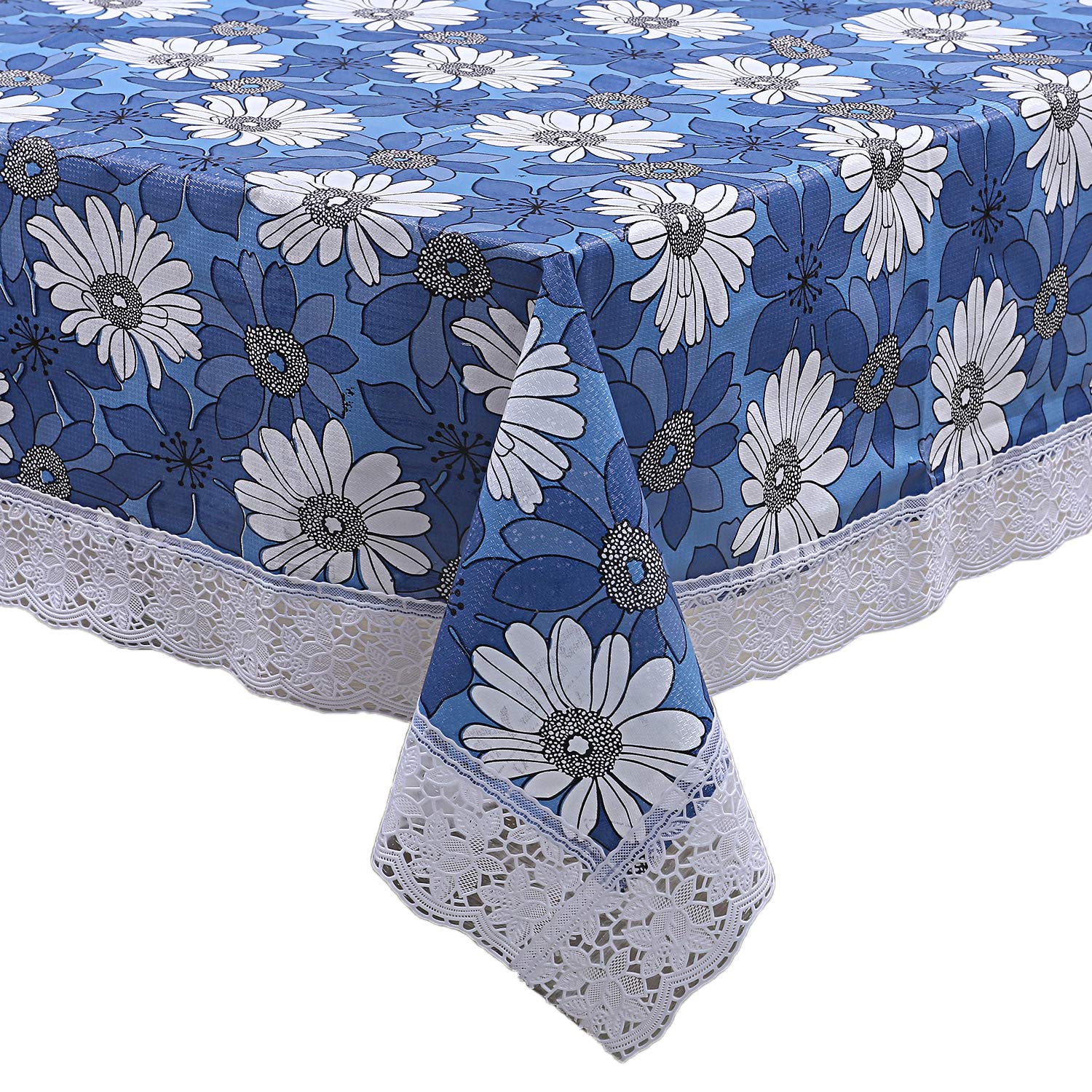 Kuber Industries Flower Design Pvc 6 Seater Dining Table Cover - Blue, 60 90 Inches - Ctktc021836