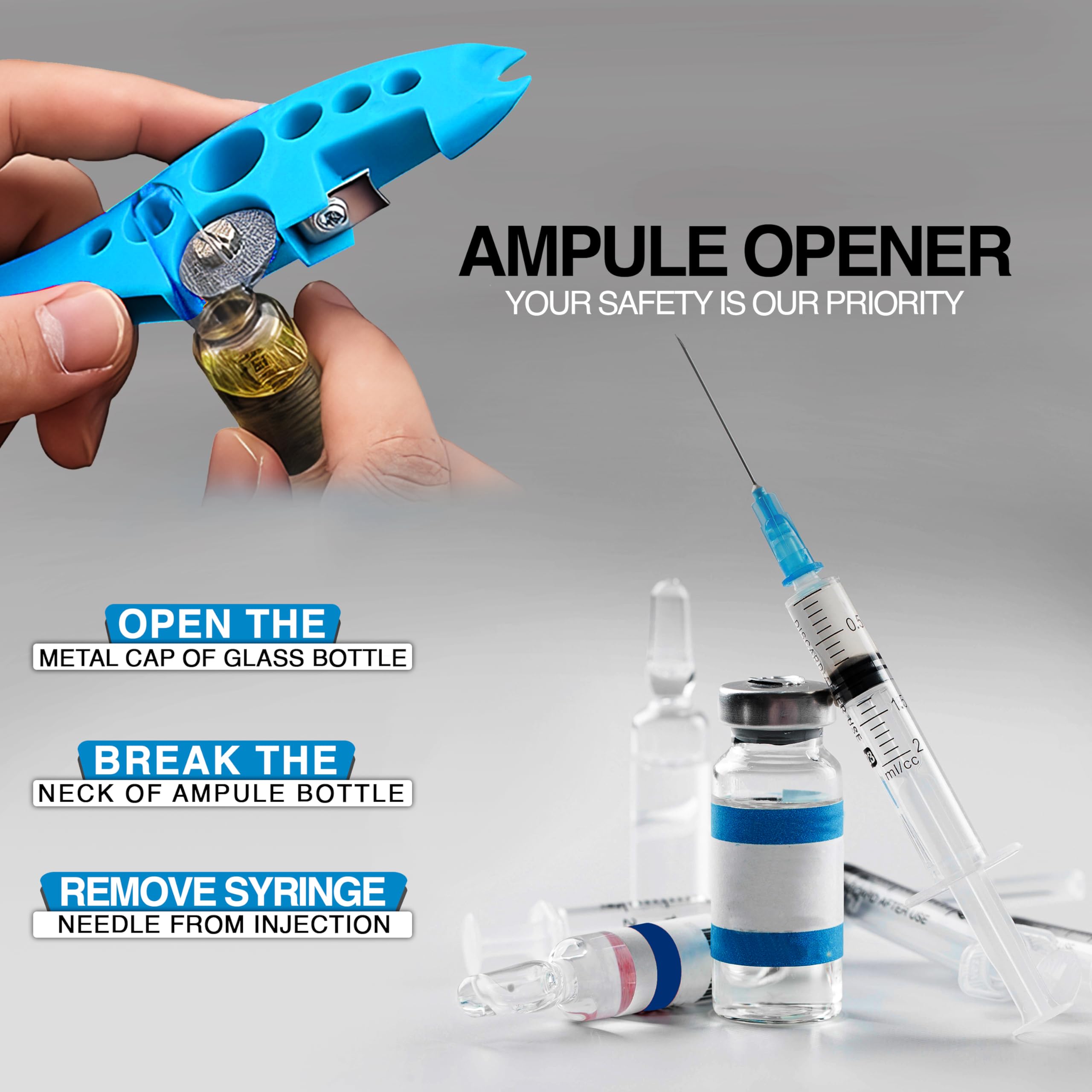 OTICA Ampoule Cutter for Doctors Nurse, Glass Bottle Cap Remover Cutter Ampule Breaker for Hospital and Clinic (Blue)