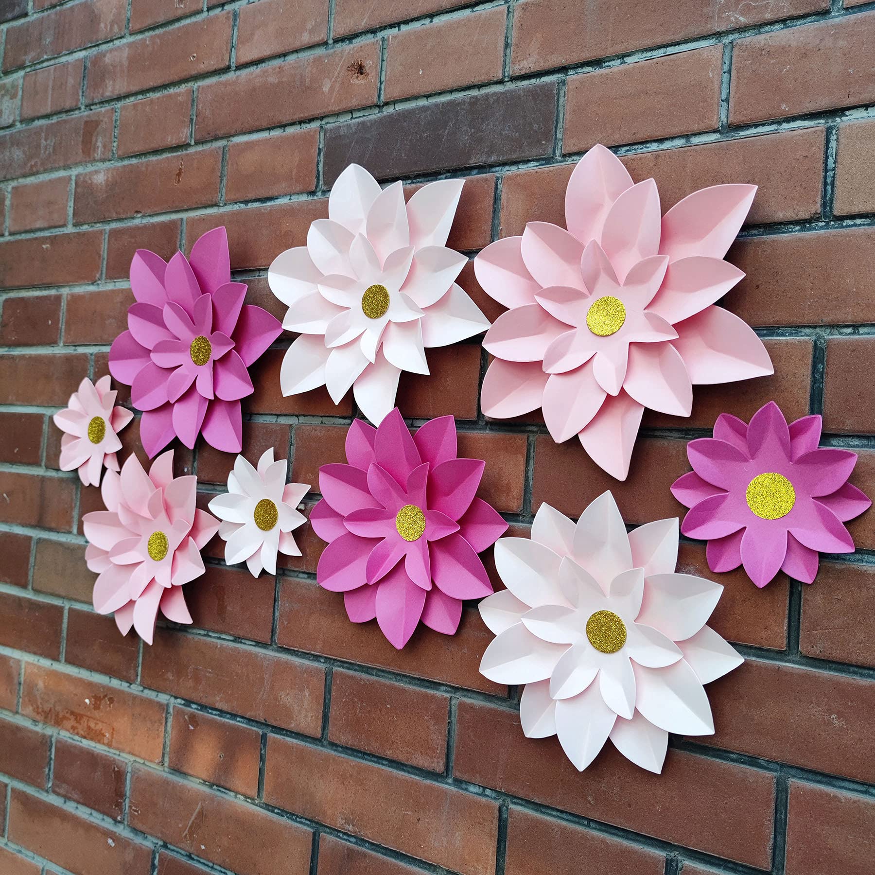 Mybbshower Pinks Paper Flower for Wall Decor (10''-6'') DIY Paper Floral Backdrop Nursery Decor Paper Flower Decor Pack of 9