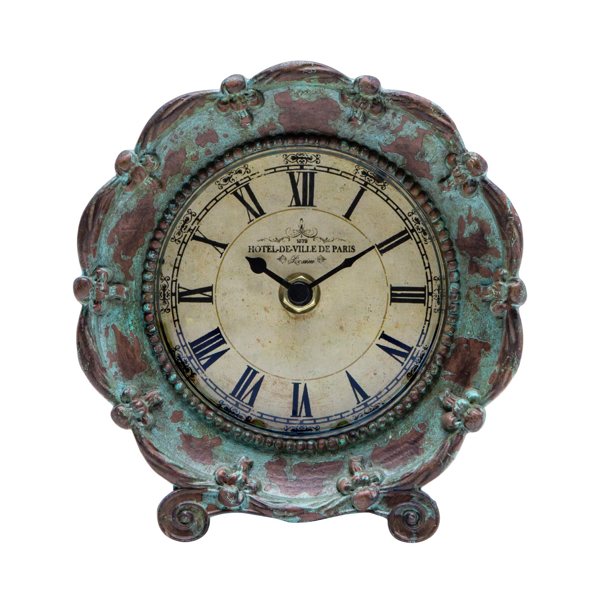 NIKKY HOME Table Top Clock, Vintage French Decorative Pewter Analog Desk Clock Battery Operated for Living Room Decor Shelf, Gre