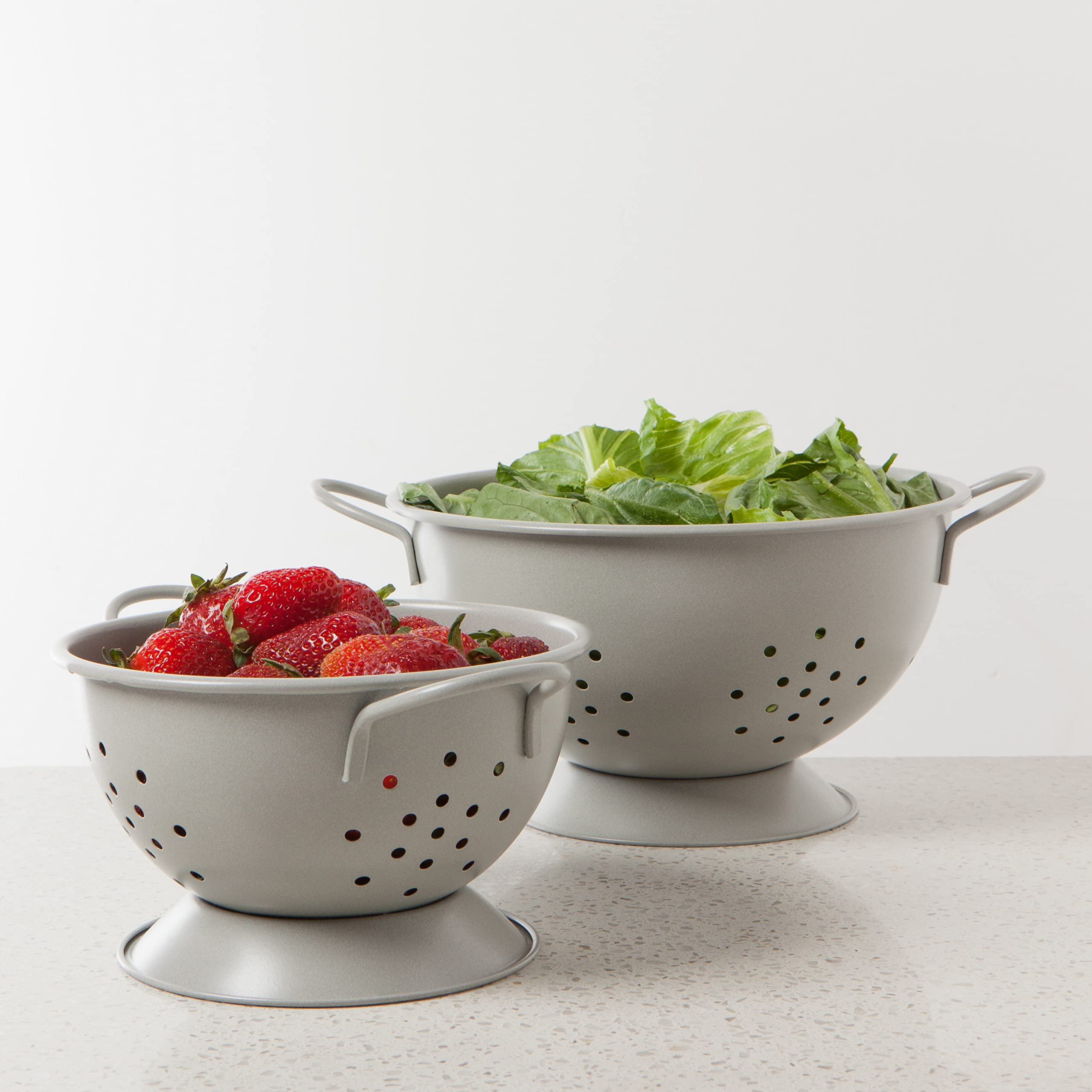 Now Designs Matte Coated Metal Colander Set Medium And Small, Set Of 2, Gray