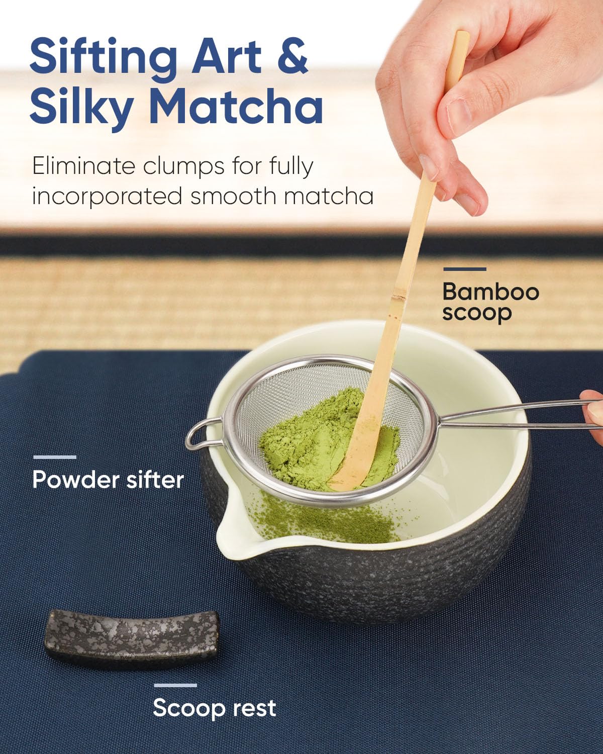 Joiish Matcha Kit Set - 7 Pcs, Ceramic Whisk & Bowl, Charcoal Grey, MCS-7001, Perfect for Making Matcha Tea